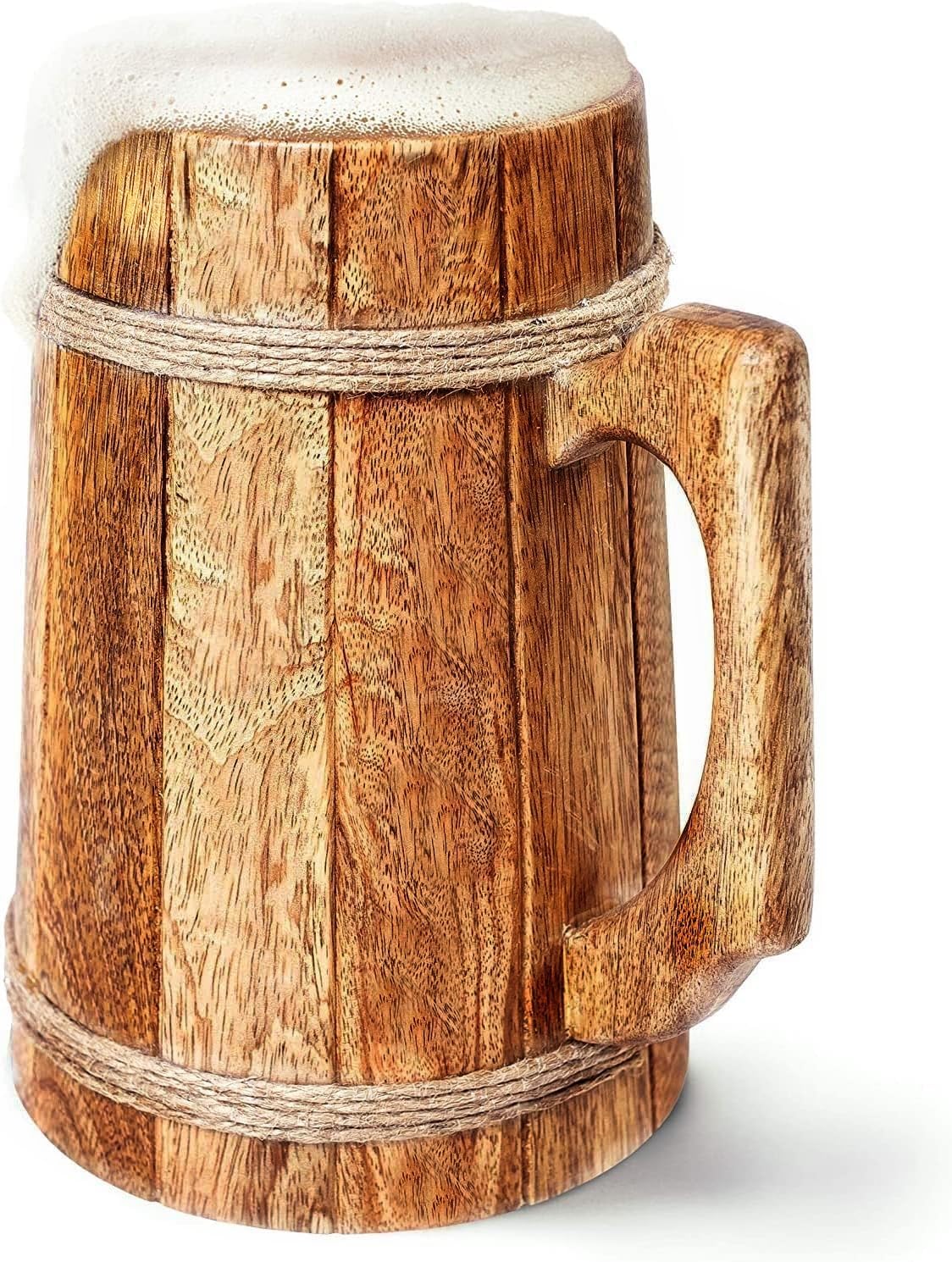 Tazas de cerveza de madera, 100% auténticas y hechas a mano, taza de madera marrón retro hecha a mano natural de alta calidad con asa para beber té,