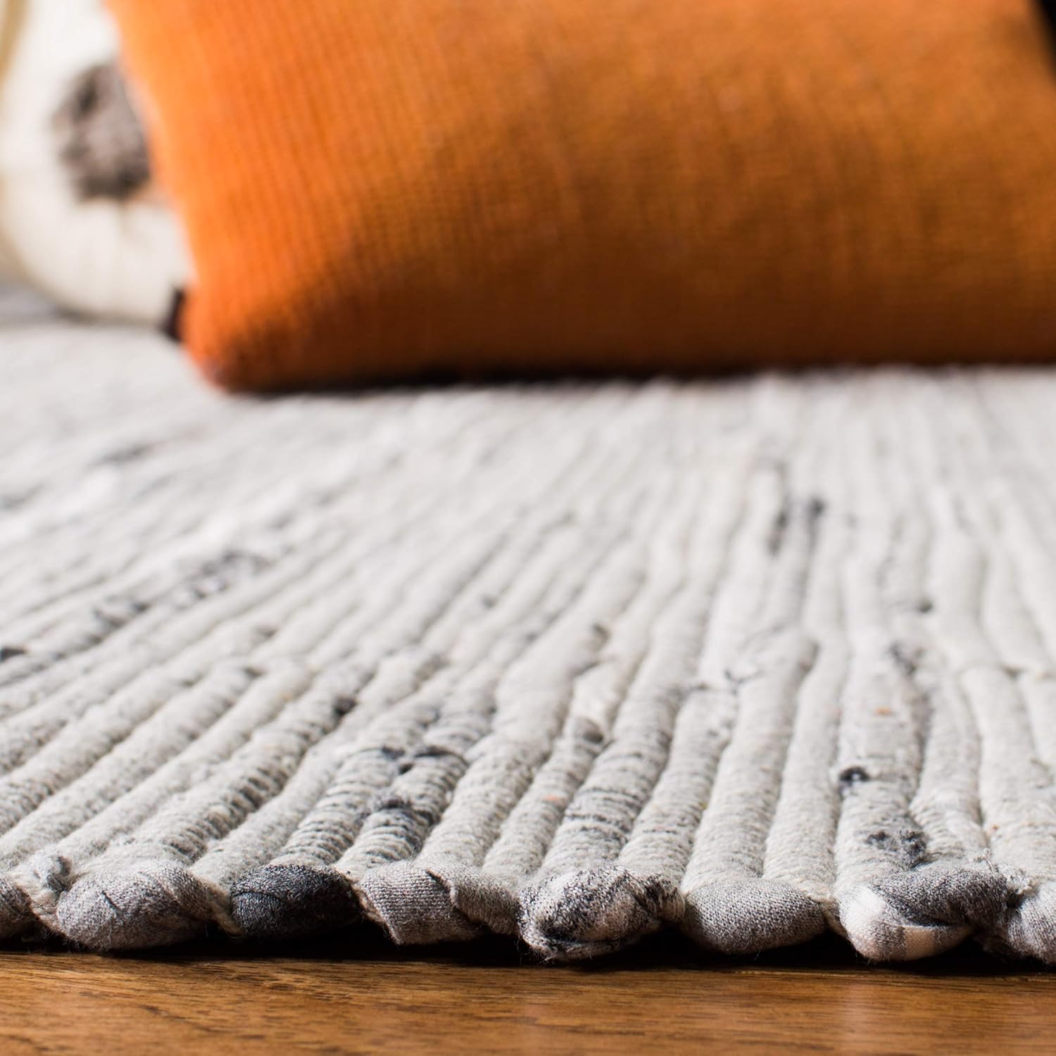 SAFAVIEH, colección Rag Rug – Alfombra bohemia de algodón hecha a mano, de 8 pies, cuadrada, color gris, a rayas (RAR121A)