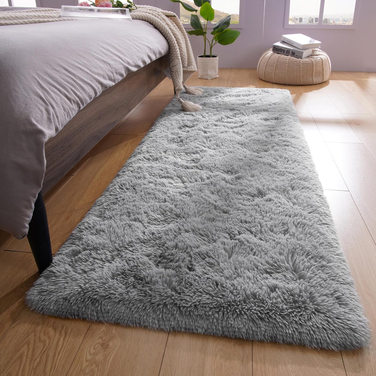 YJ.GWL Alfombras de pasillo esponjosas para dormitorio, sala de estar, alfombra de pelo suave de 2 x 4 pies, alfombra de felpa gris antideslizante