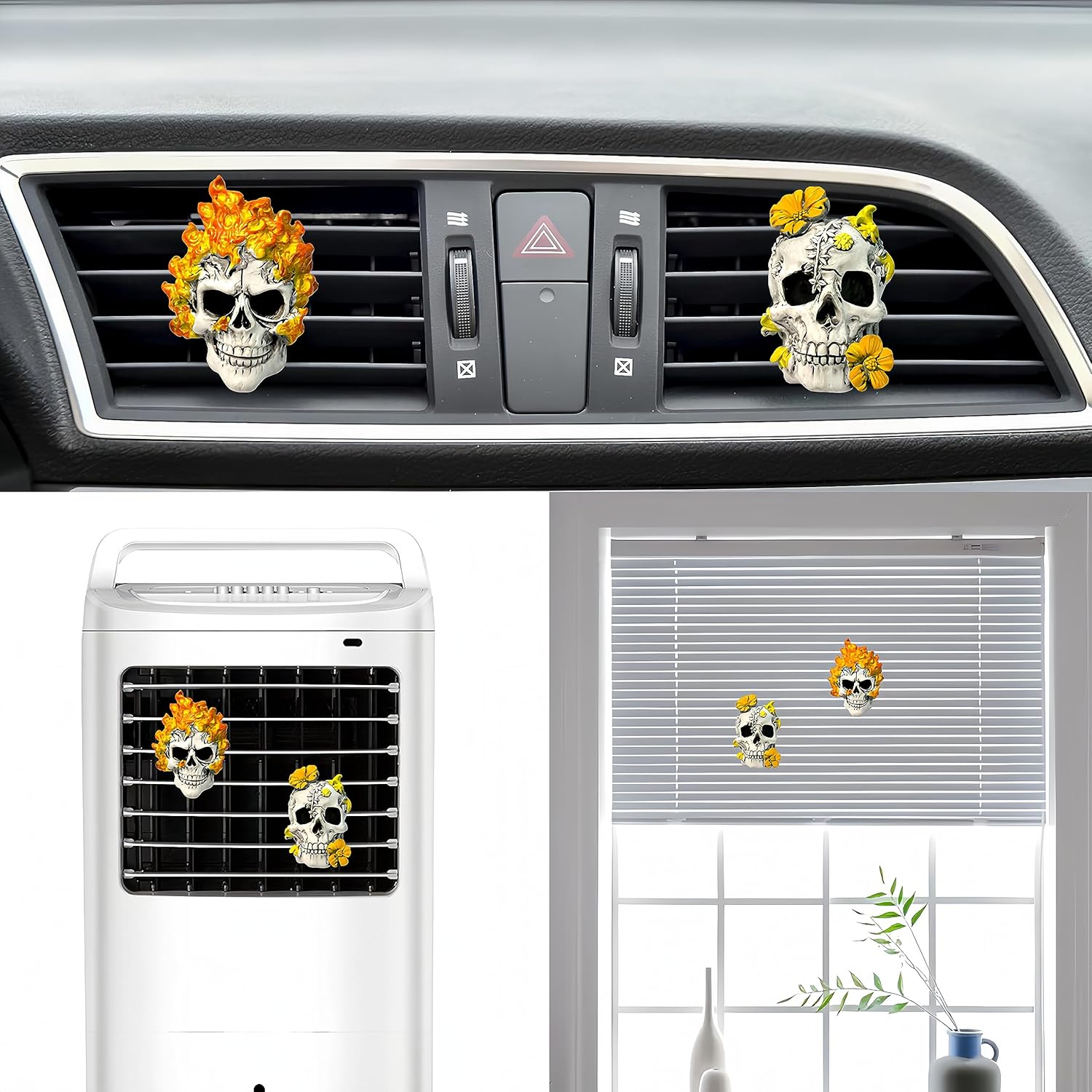 LSJUENGAL 2 piezas de esqueleto de llama terrorista para automóvil, clip de actualización de aire para decoración de ventilación de automóvil,