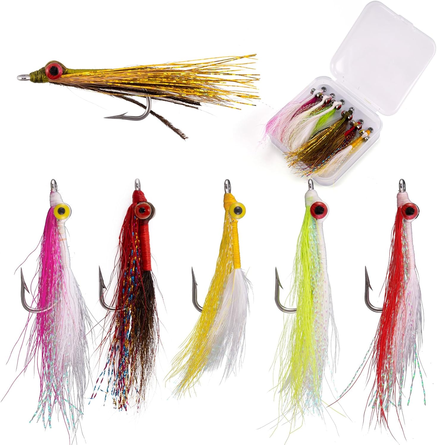 Dr.Fish Paquete de 6 señuelos de pesca con moscas de pesca con mosca, cebo artificial de boca pequeña, pesca con mosca, gancho para pesca con agua