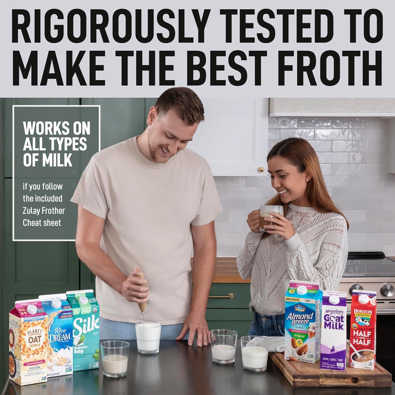 Zulay Milk Boss Espumador de leche potente manual, hace espuma para latte, batidor para mezclar bebidas, café, miniespumador para capuchino, frappé,