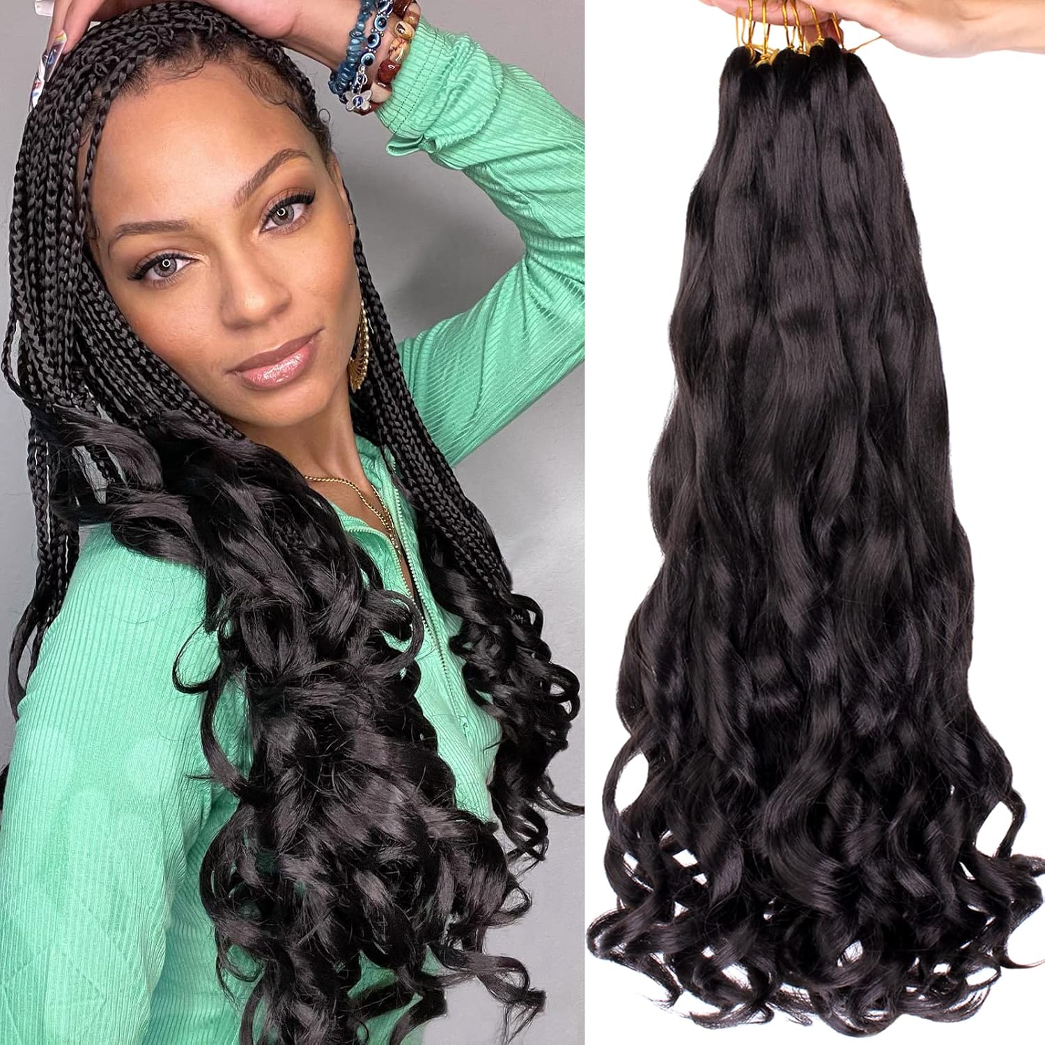 COOKOO 18 Inch 9 Pack French Curly Braiding Hair 1B Soft Bouncy Braids Hair 65gpack Premium Curly Braiding Hair French Curls Synthetic Hair