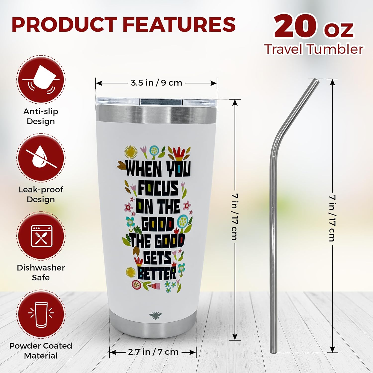 BEEYOND Vaso de café de viaje de 20 onzas con tapa deslizante y pajilla, taza de café de acero inoxidable a prueba de derrames, acero inoxidable