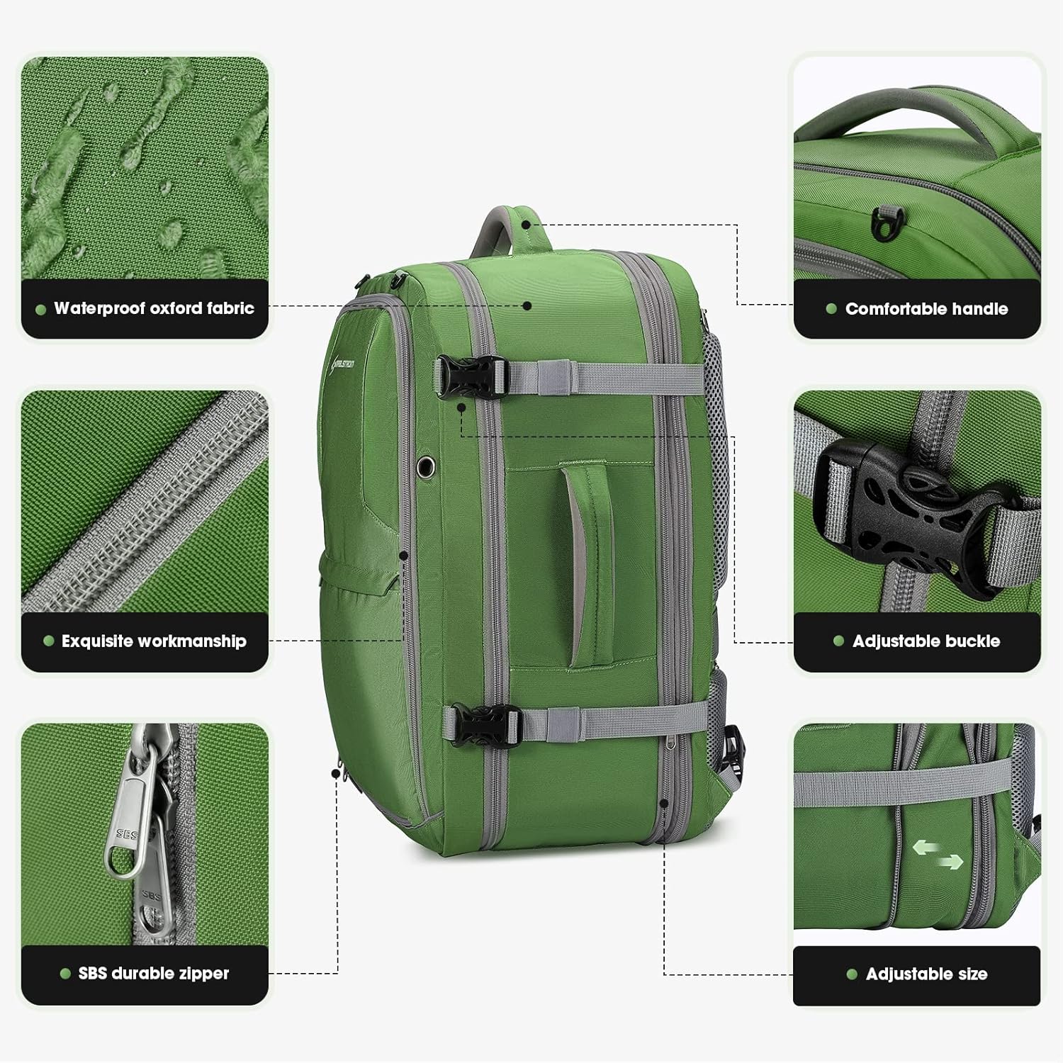 Maelstrom Mochila de equipaje impermeable con bolsa de zapatos oculta, forro polar verde con licencia oficial de star wars silent one crew., 40L,