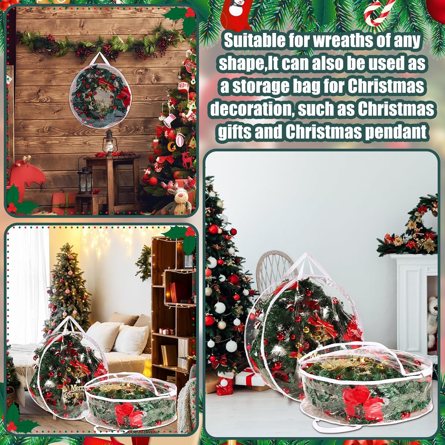 Shappy 4 bolsas grandes de almacenamiento para coronas de Navidad de 36 pulgadas, contenedor de almacenamiento de coronas de temporada con