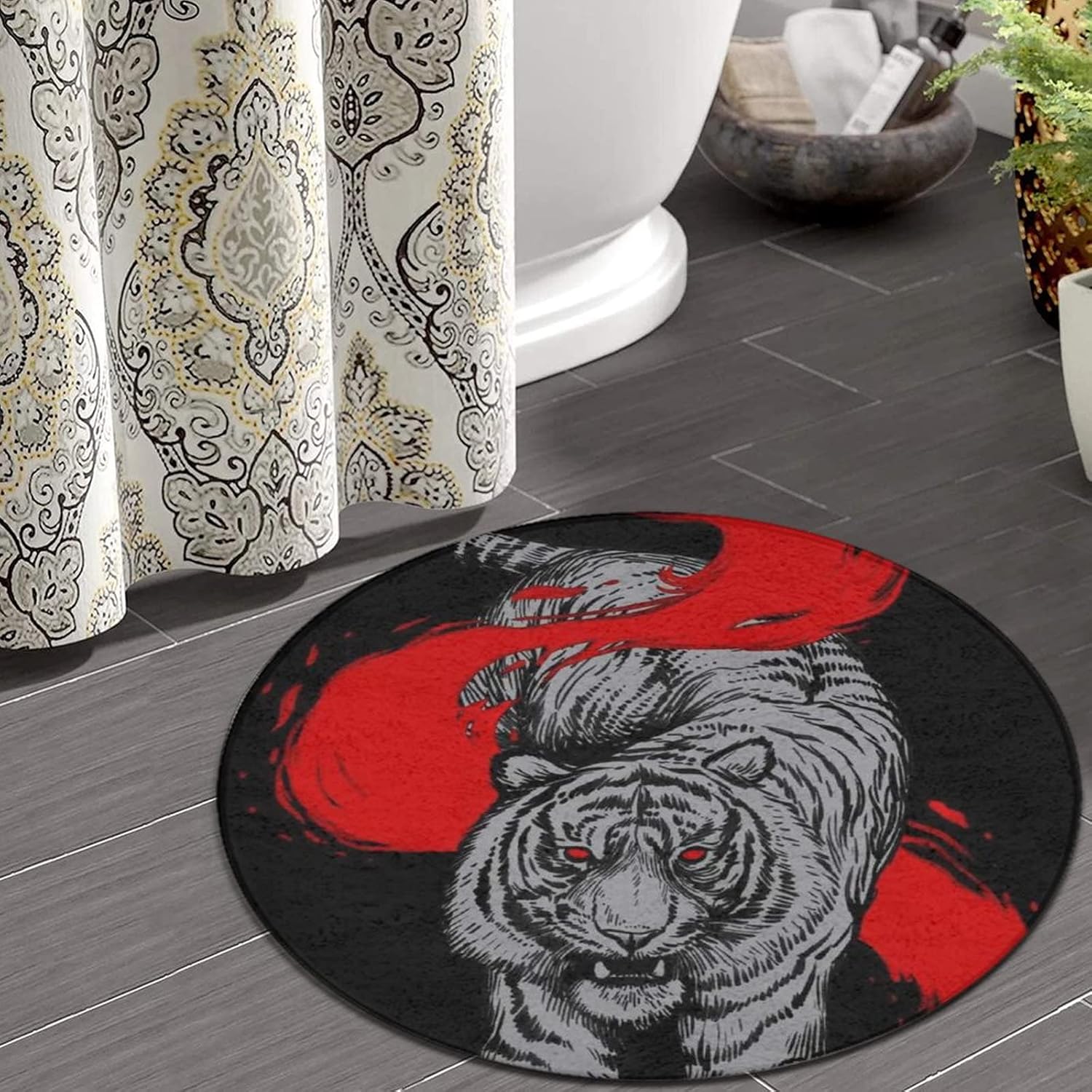 Lujosa alfombra redonda de 24 pulgadas de diámetro, diseño de animales de tigre, antideslizante, decoración abstracta para sala de estar, hogar,