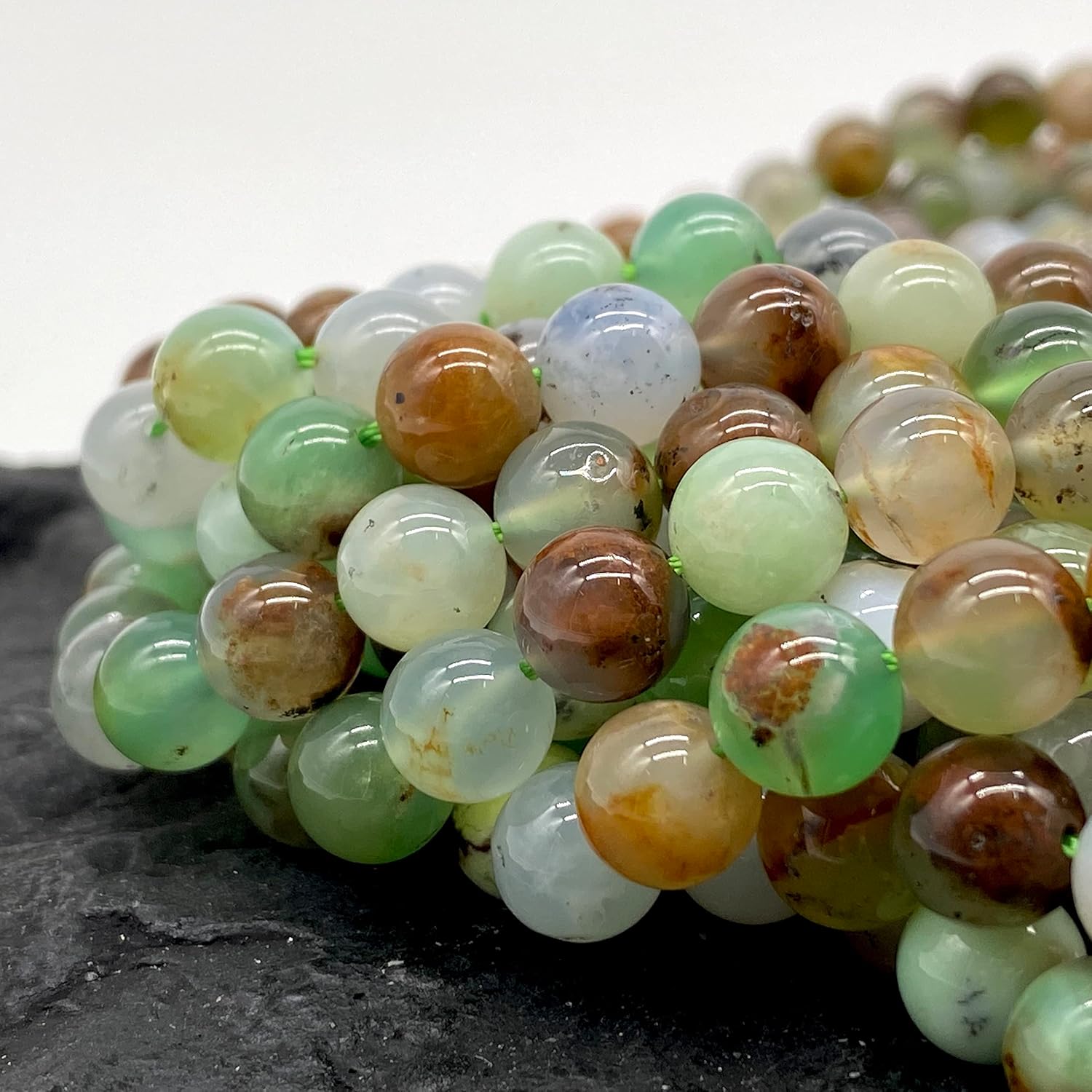 ABCGEMS – Cuentas de crisoprasa tricolor australiana (grado AAA, hermosas inclusiones), piedra curativa energética de chakras de cristal natural,