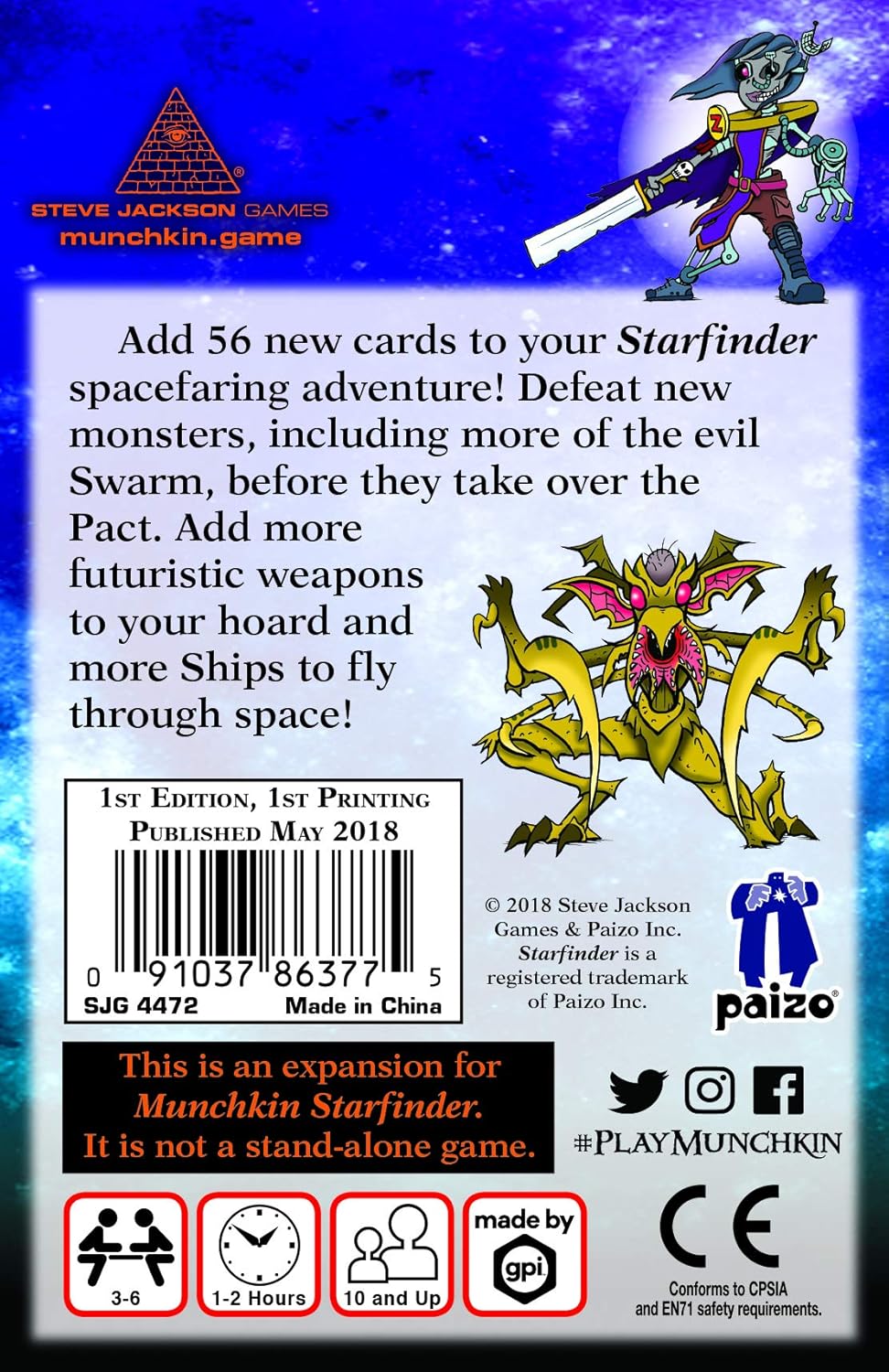 Steve Jackson Games Munchkin Starfinder 2  Juego Far Out (expansión)  56 cartas  Juego para adultos, niños y familia  Juego de rol de aventura de