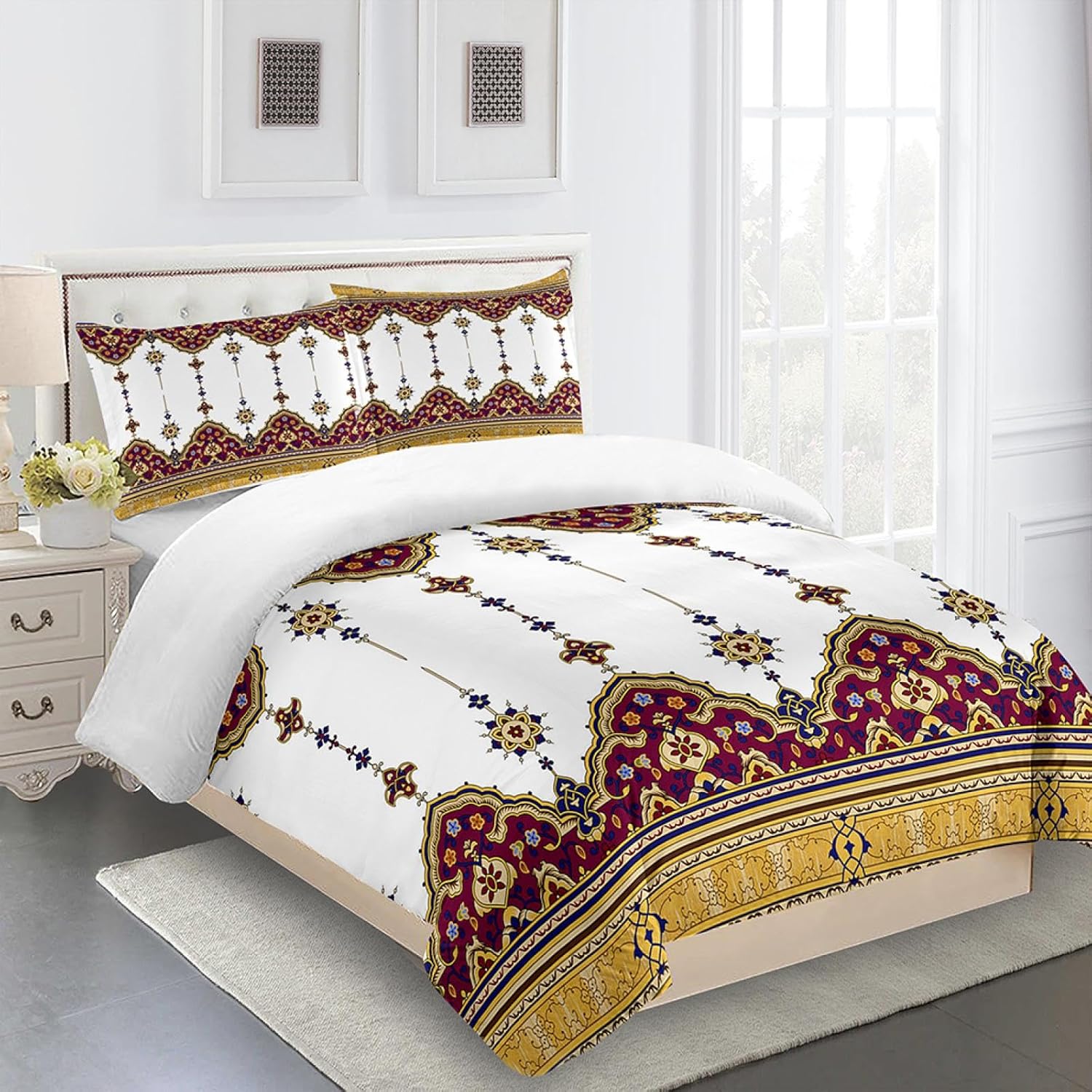 Juego de funda de edredón estampada, estilo bohemio, etíope, juego de ropa de cama matrimonial de 3 piezas, cama individual, funda de edredón para