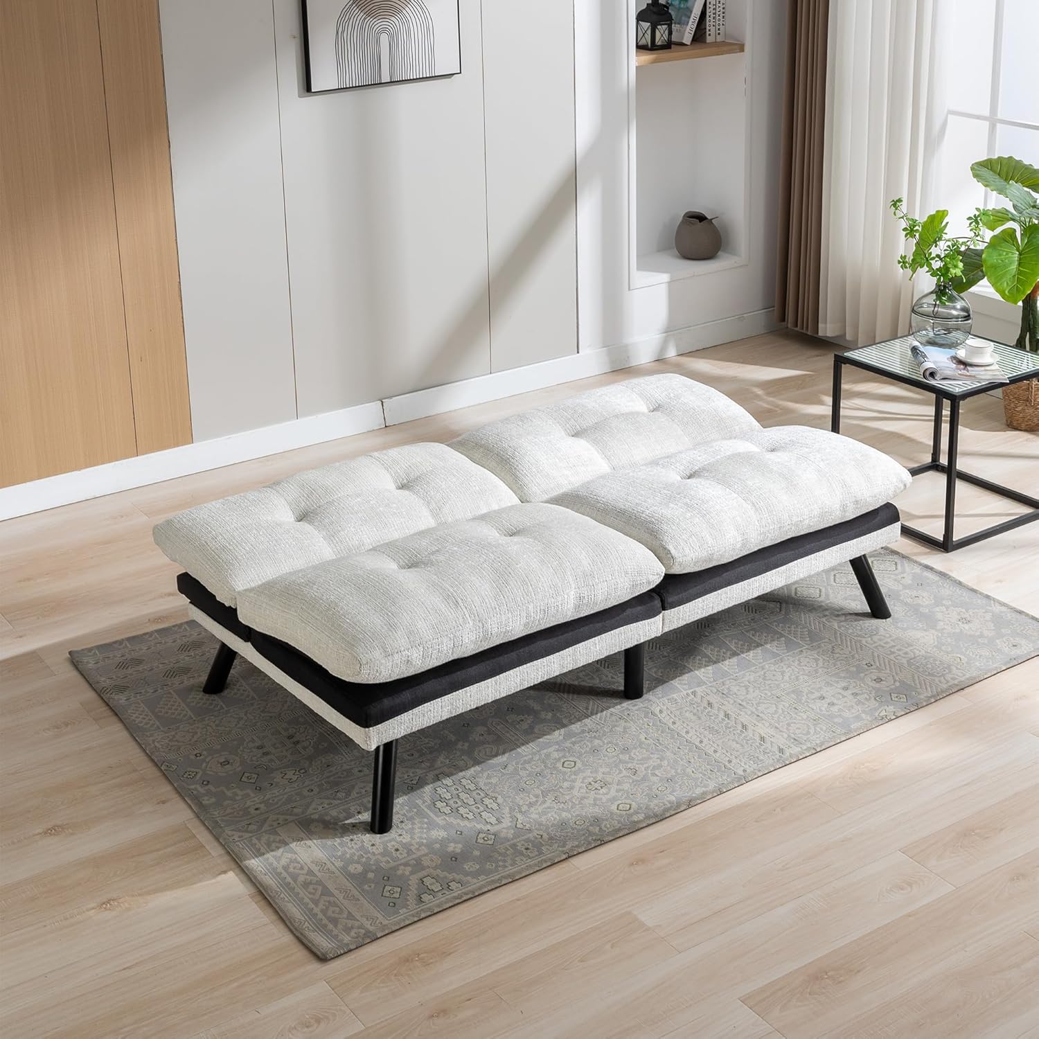 Anwick Sofá cama convertible ajustable, sofá biplaza futón con chenilla transpirable, patas de metal y salón ajustable, perfecto para espacios de