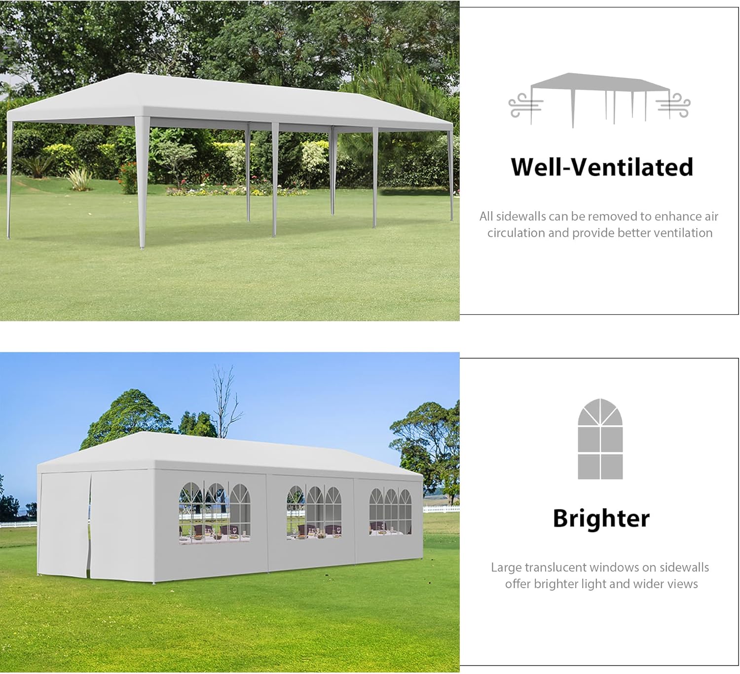 Tienda de campaña de 10 x 30 pies para exteriores, toldo de kiosco, fácil de instalar, para fiestas de barbacoa, eventos, con paredes laterales
