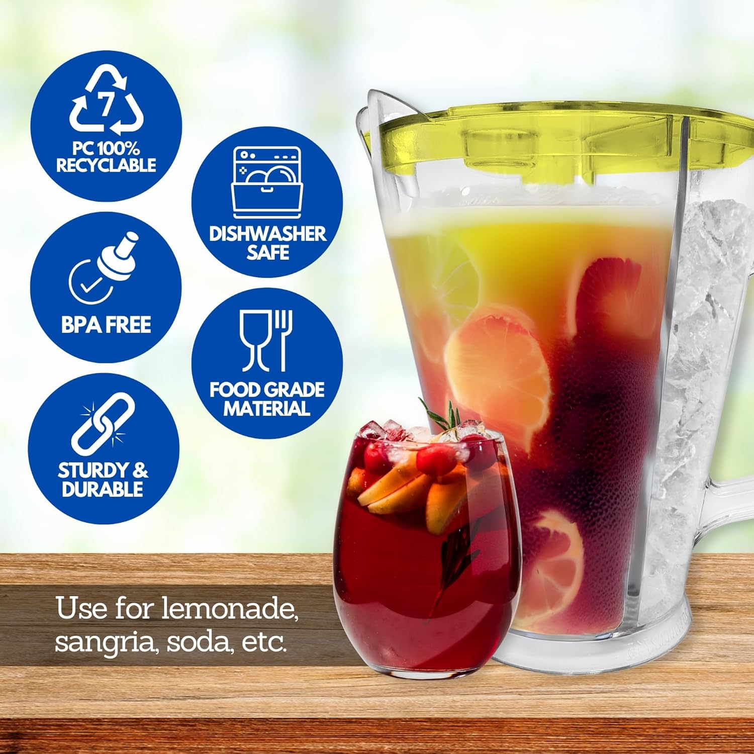 Jarra indestructible, doble compartimento, siempre fresca, tapa ajustable, dispensador de bebidas de policarbonato de grado restaurante con boquilla