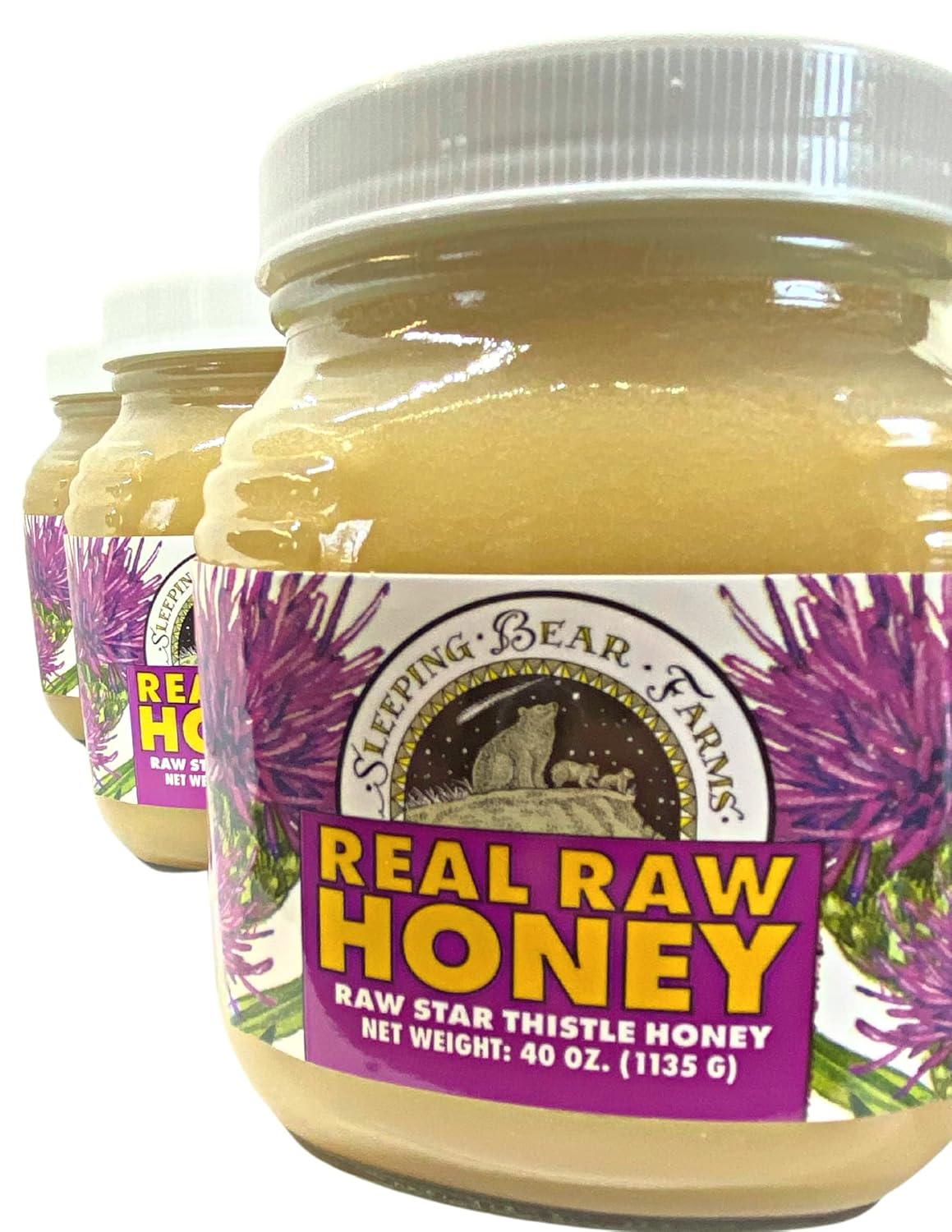 Sleeping Bear Farms 2.5lbs. Miel cruda cosechada por nuestros apicultores, de nuestras colmenas empaquetadas en vidrio
