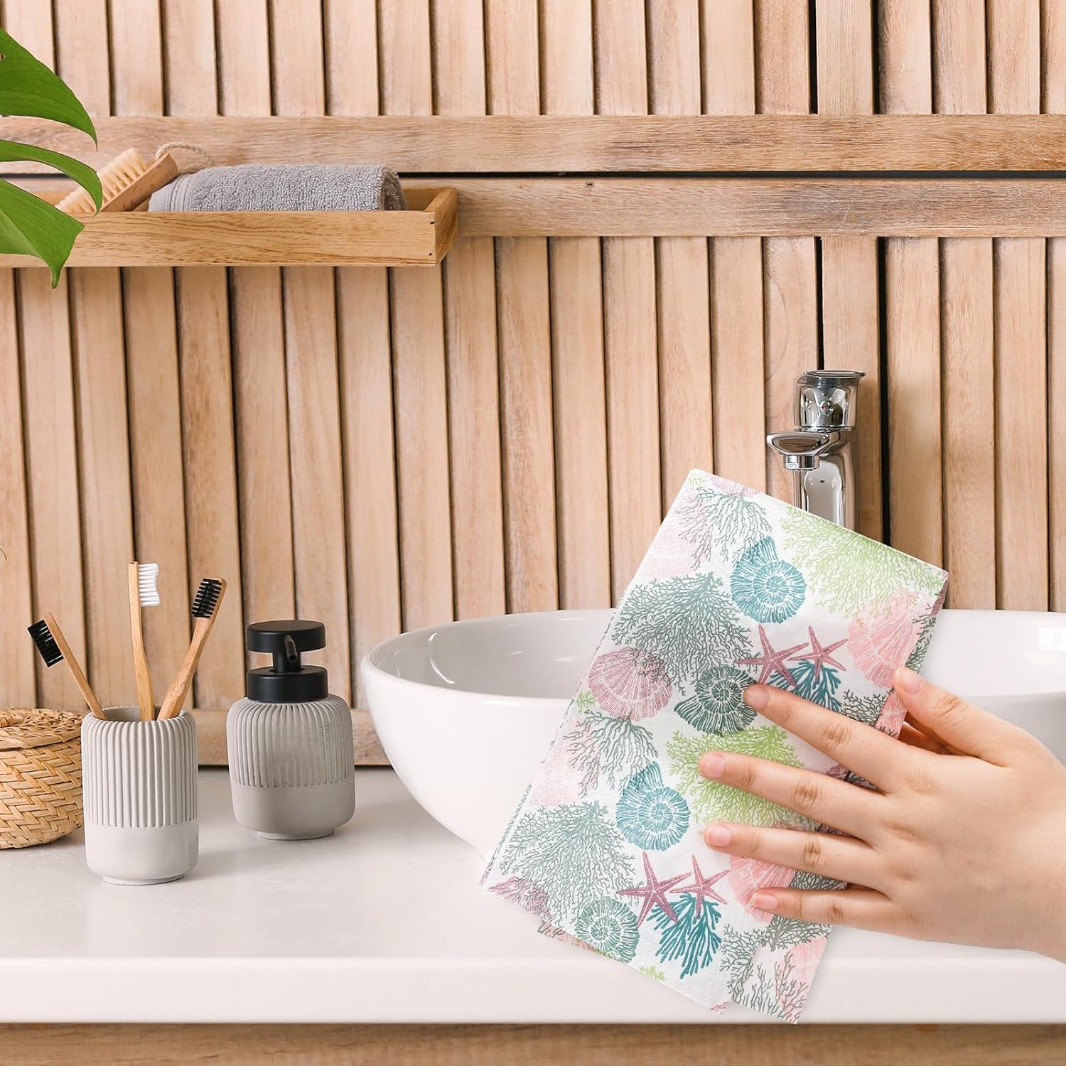 AnyDesign 100 servilletas de papel desechables para invitados de verano, diseño de estrella de mar, conchas y corales, para el hogar, cocina, baño,