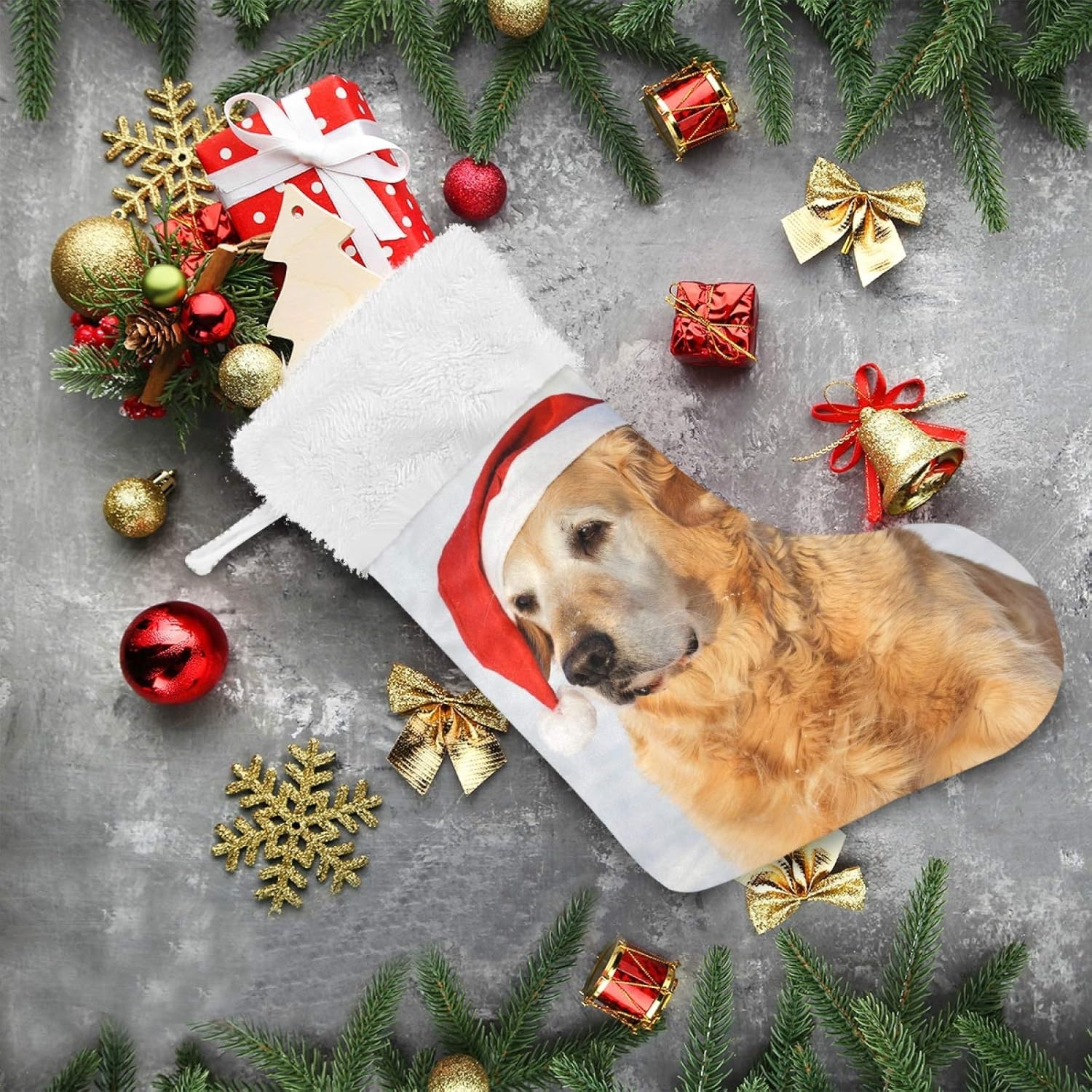 ALAZA Medias de Navidad Golden Retriever Dog As Santa Klaus clásicas personalizadas, decoraciones de medias grandes para la temporada de vacaciones