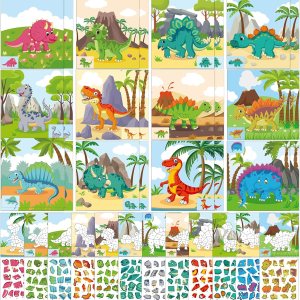 Gueevin Juego de 48 calcomanías de dinosaurios para niños, haz tus propias calcomanías de dinosaurios de 4 a 8 años, libros de pintura de Gueevin Juego de 48 calcomanías de dinosaurios para niños, haz tus propias calcomanías de dinosaurios de 4 a 8 años, libros de pintura de