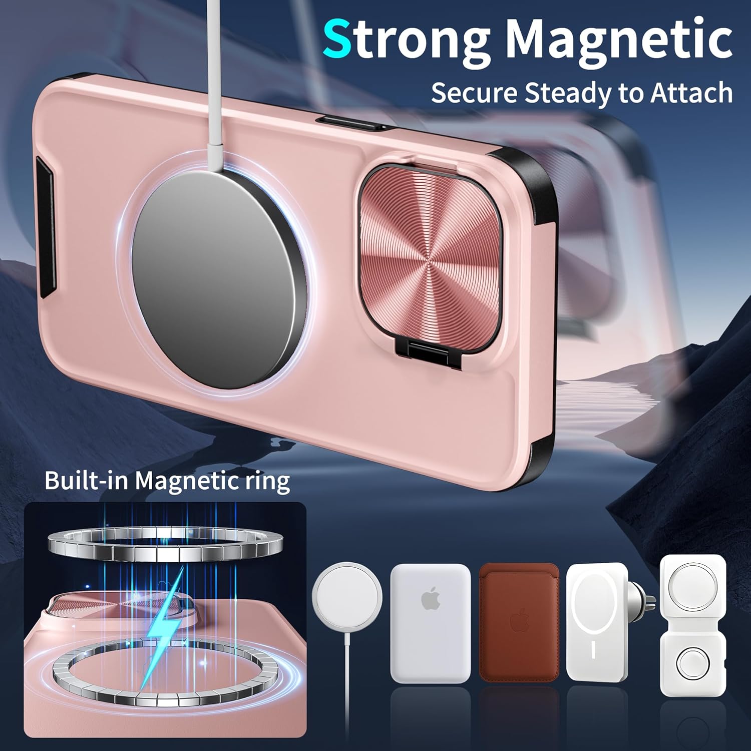 LUTTY MagSafe – Funda diseñada para iPhone 15 Pro con funda para cámara, compatible con MagSafe, con soporte invisible para cámara integrado, funda
