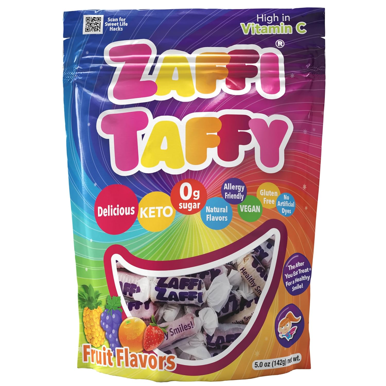 Zollipops Zaffi Taffy de dientes limpios de Halloween, fruta natural, 10 onzas