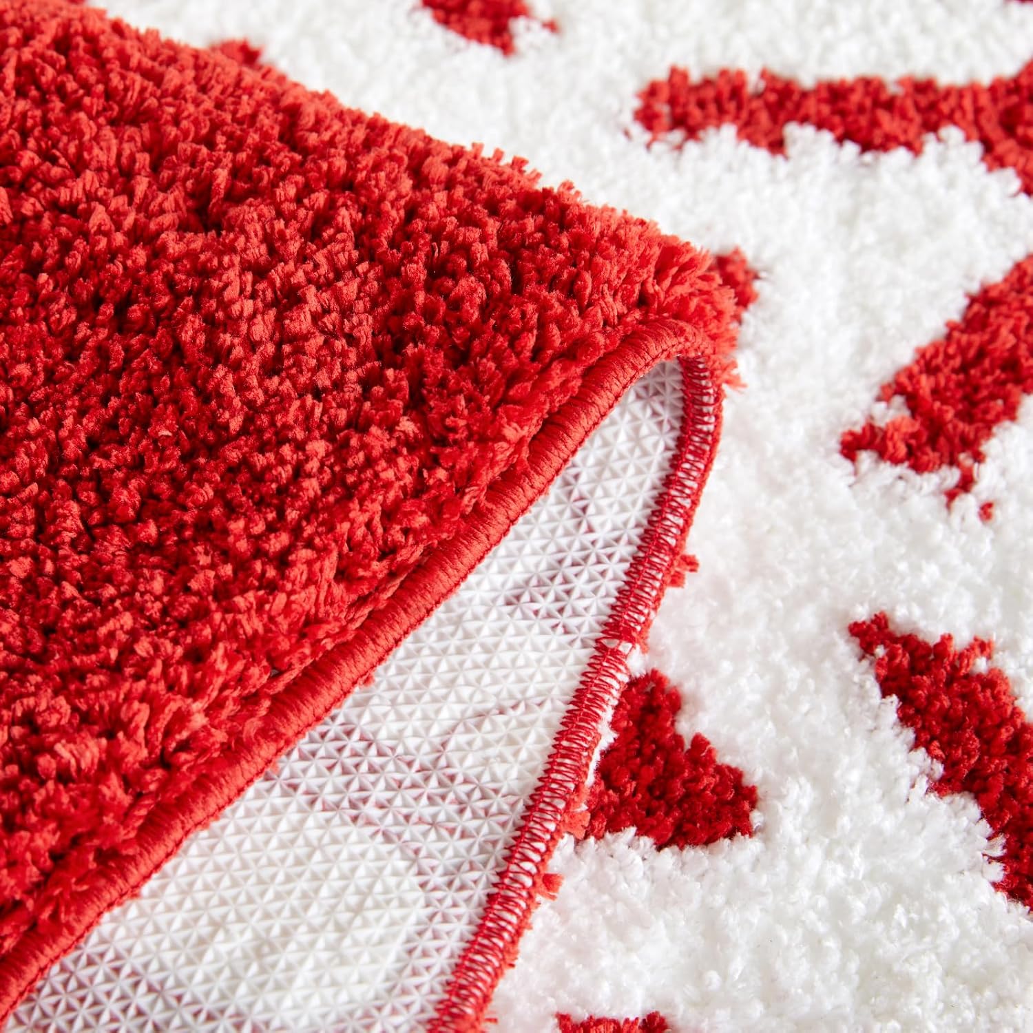 Estmy Alfombra de baño redonda de Navidad con diseño de copo de nieve rojo, 2 pies, con temática de invierno, decoraciones festivas de Navidad,