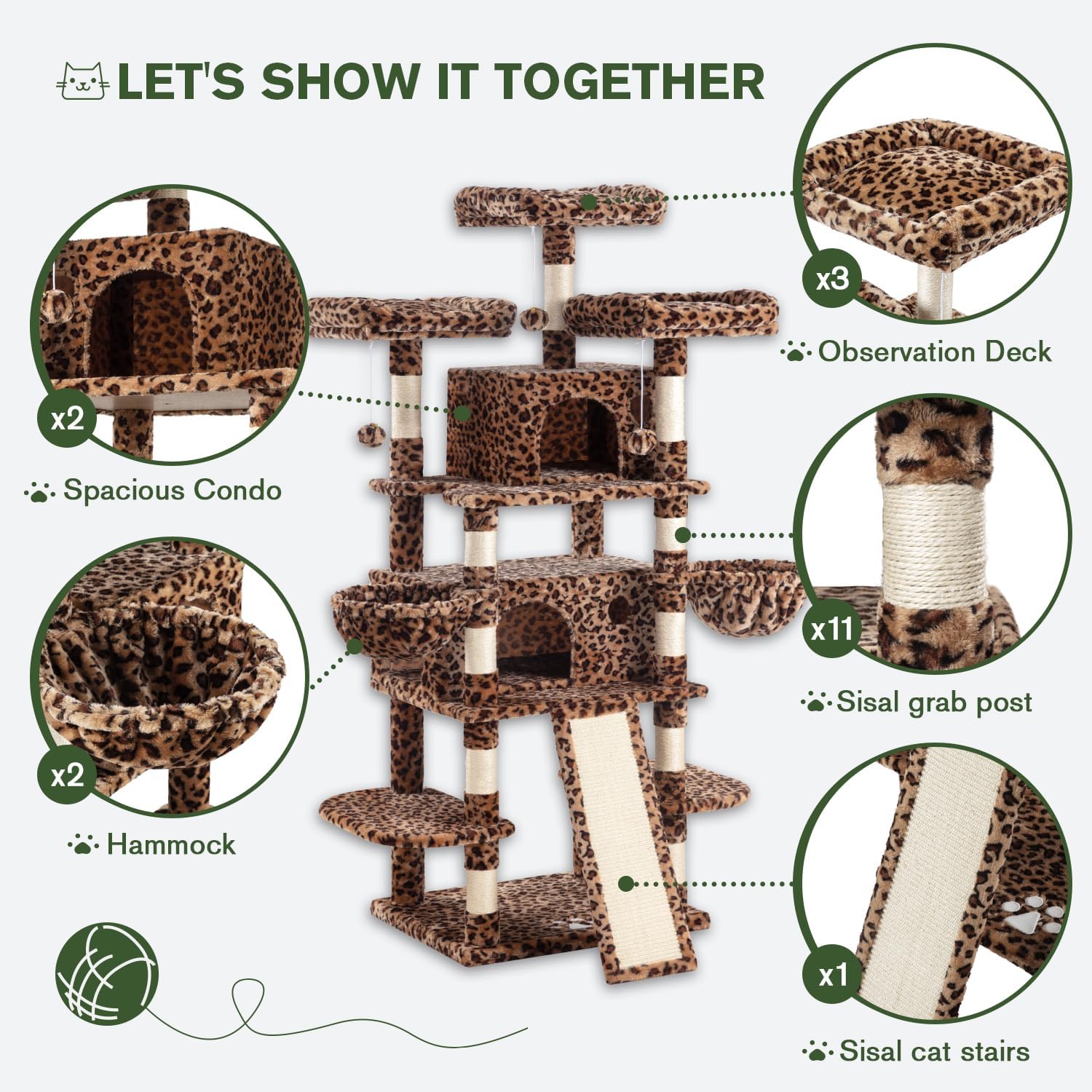 MUTICOR Torre de árbol grande de varios niveles para gatos de 68 pulgadas con condominioacogedoras perchas de felpa para gatos, postes rascadores de