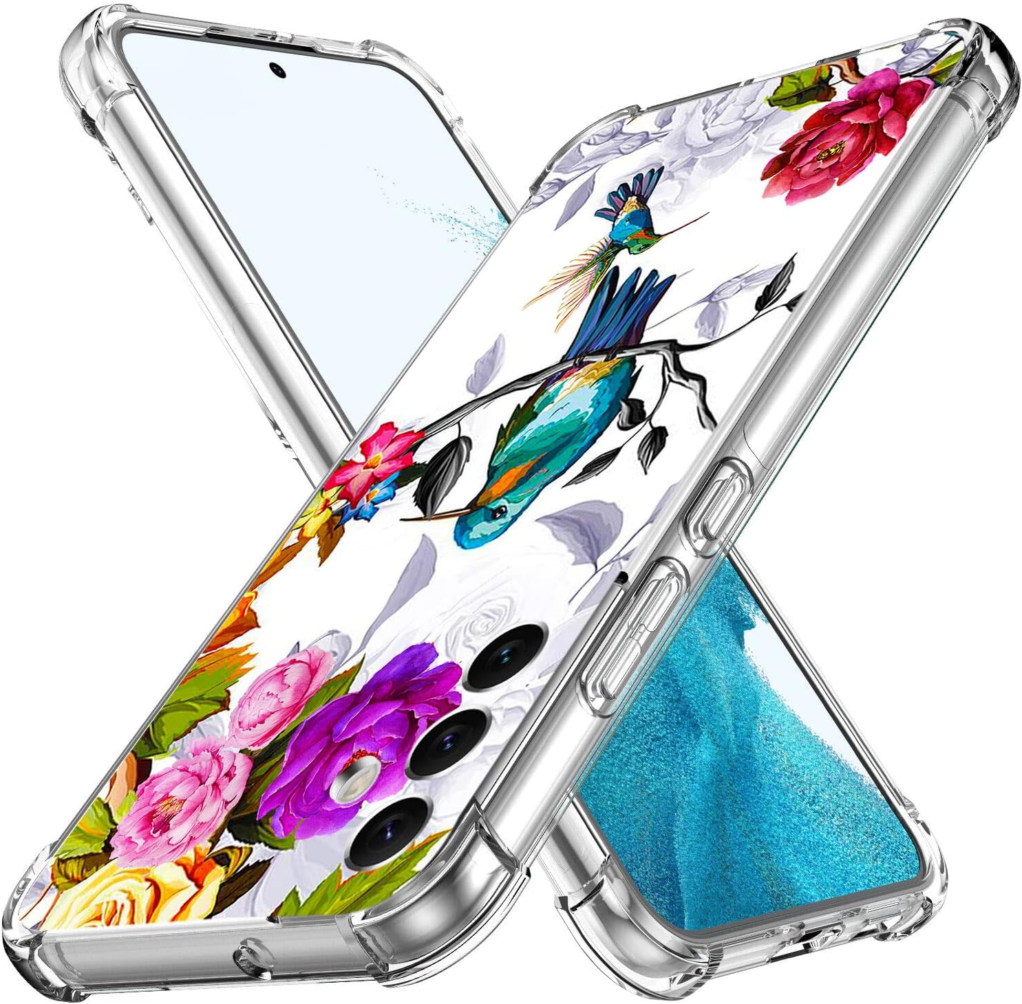 Beaucov Funda para Galaxy A54 5G, colibrí en flores, protección contra caídas de pájaros, a prueba de golpes, carcasa protectora de cuerpo completo