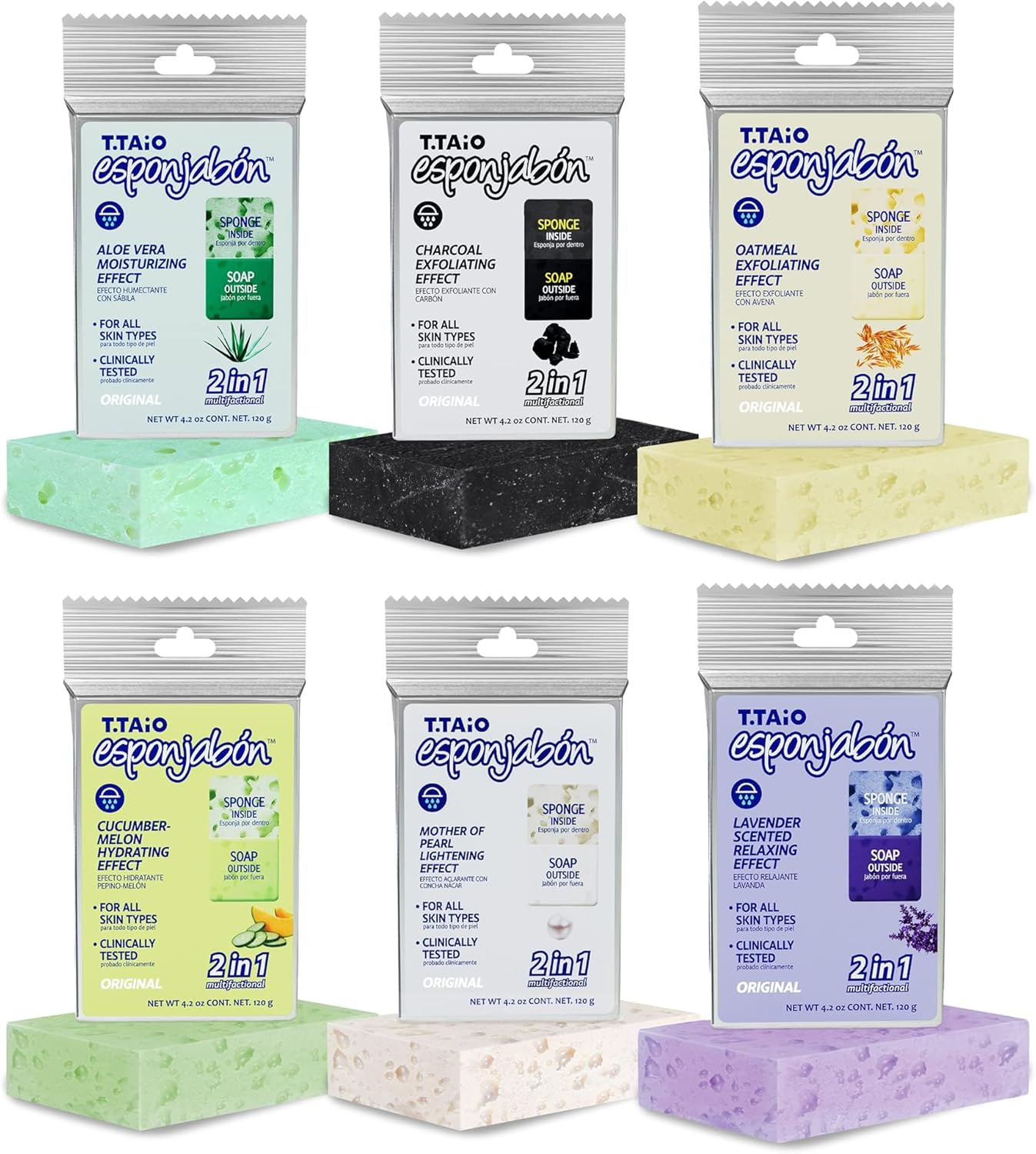 T.Taio Esponjabon – Esponjabon – Esponja de jabón – Exfoliante de ducha y lavado de baño – Masaje facial – Accesorios de baño – Madre perla, aloe