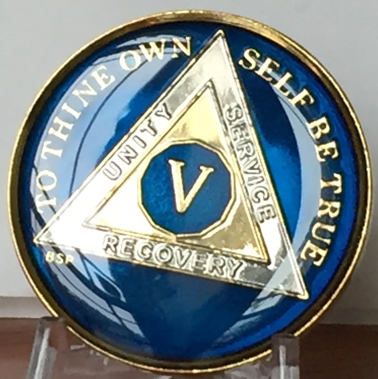5 años azul medianoche AA Alcohólicos Medallón Anónimo Chip Tri Plate Oro y Níquel Chapado en Oración de Serenidad