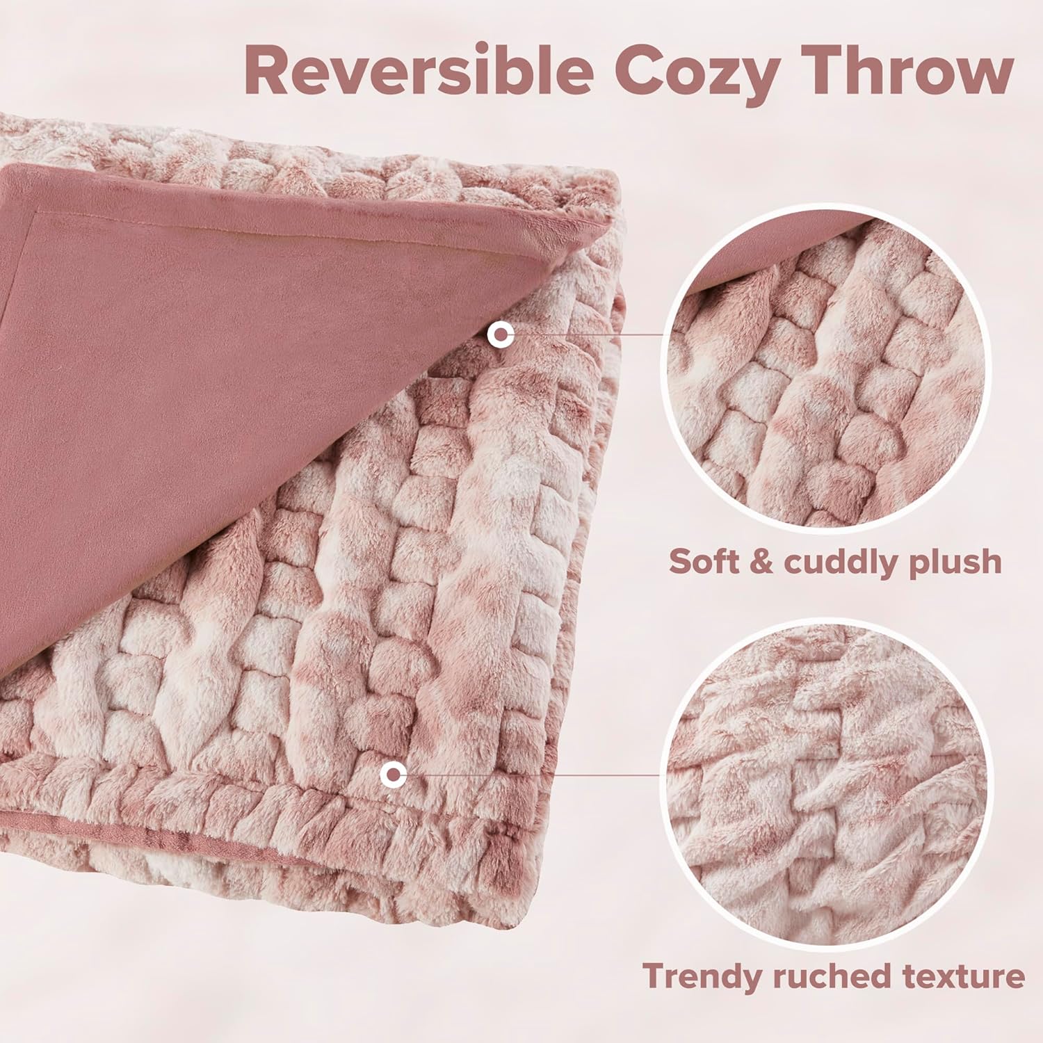 Comfort Spaces Lujoso y mullido juego de manta de felpa de piel sintética suave con 2 fundas de almohada cuadradas a juego, para sofá, silla, sofá,
