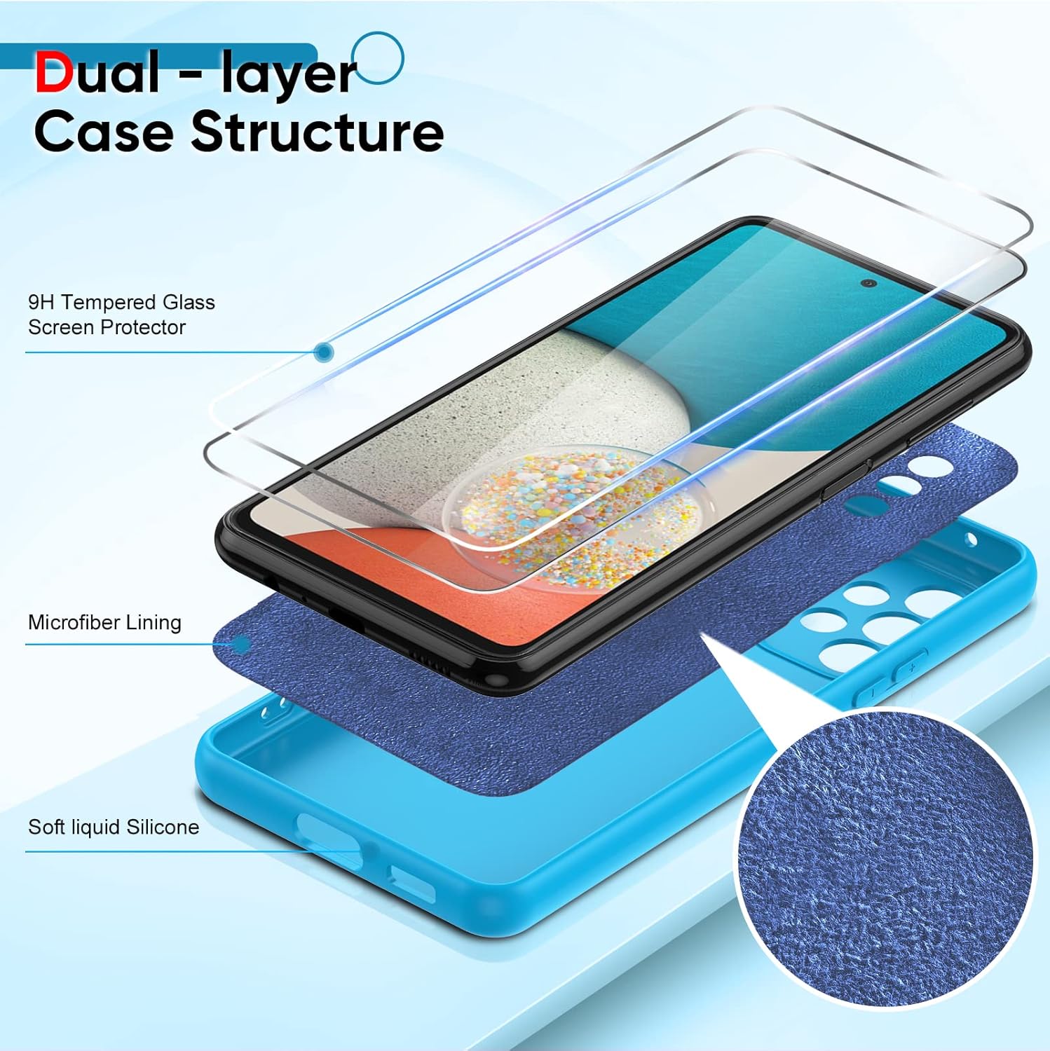 LeYi Funda para Samsung Galaxy A53 5G, funda para teléfono Samsung A53 5G con 2 unidades Protector de pantalla de vidrio templado, funda de