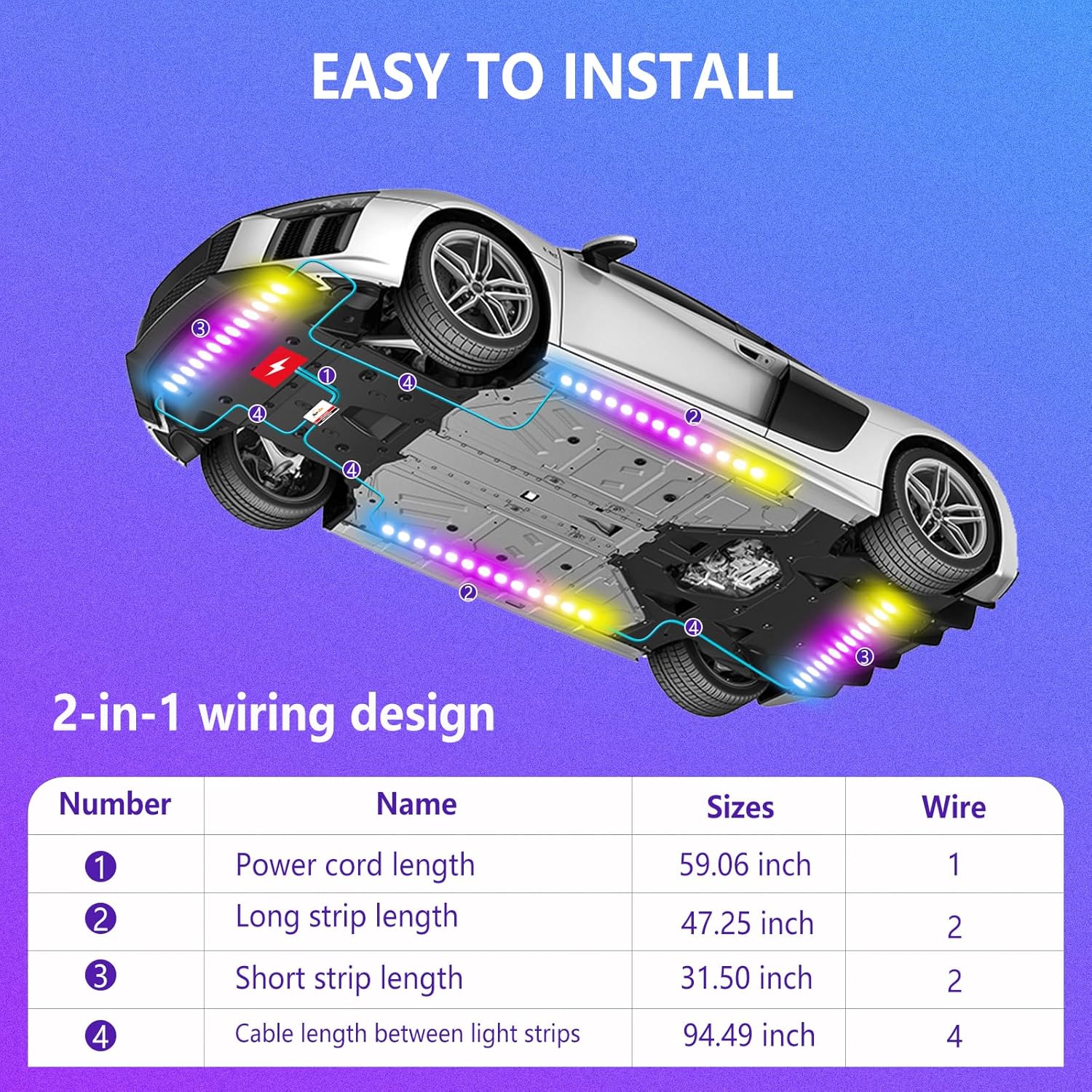 Honalia Kit de luces LED para automóvil, luces LED para automóvil, luces de sueño con control remoto, 4 tiras de luces LED para automóvil, SUV,