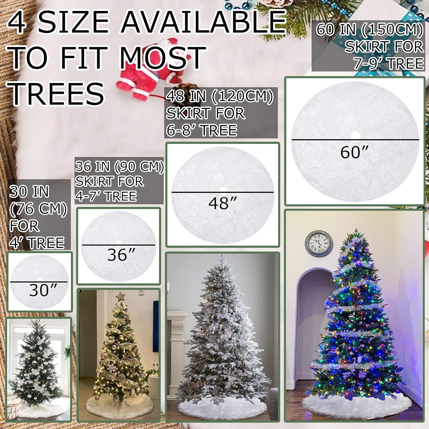 Allgala Falda de árbol de Navidad Falda de felpa esponjosa blanca nieve – 36 pulgadas – XT932102