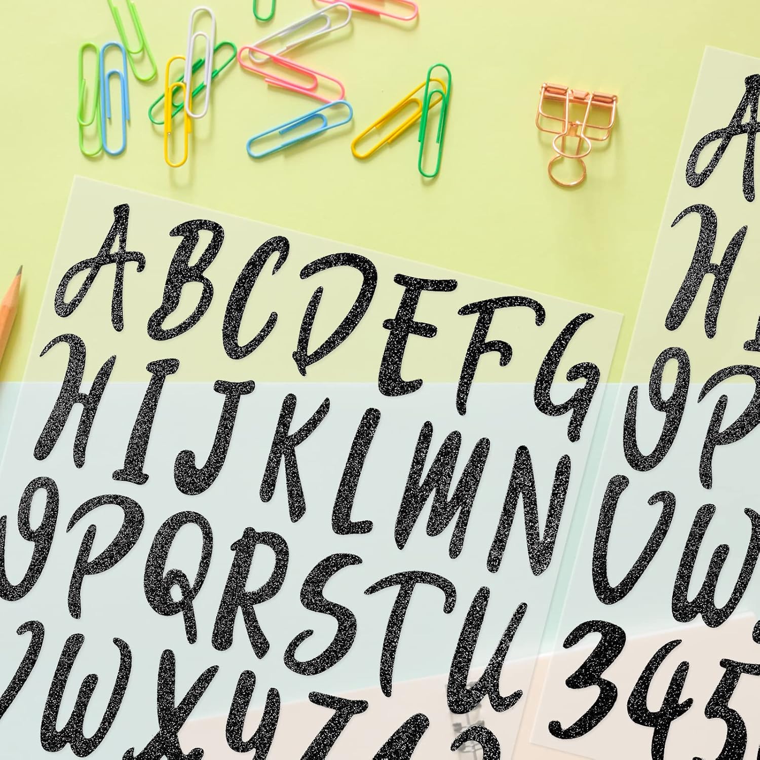 Calcomanías de letras del alfabeto con purpurina, 360 piezas, 10 hojas autoadhesivas de letras negras, 2 pulgadas