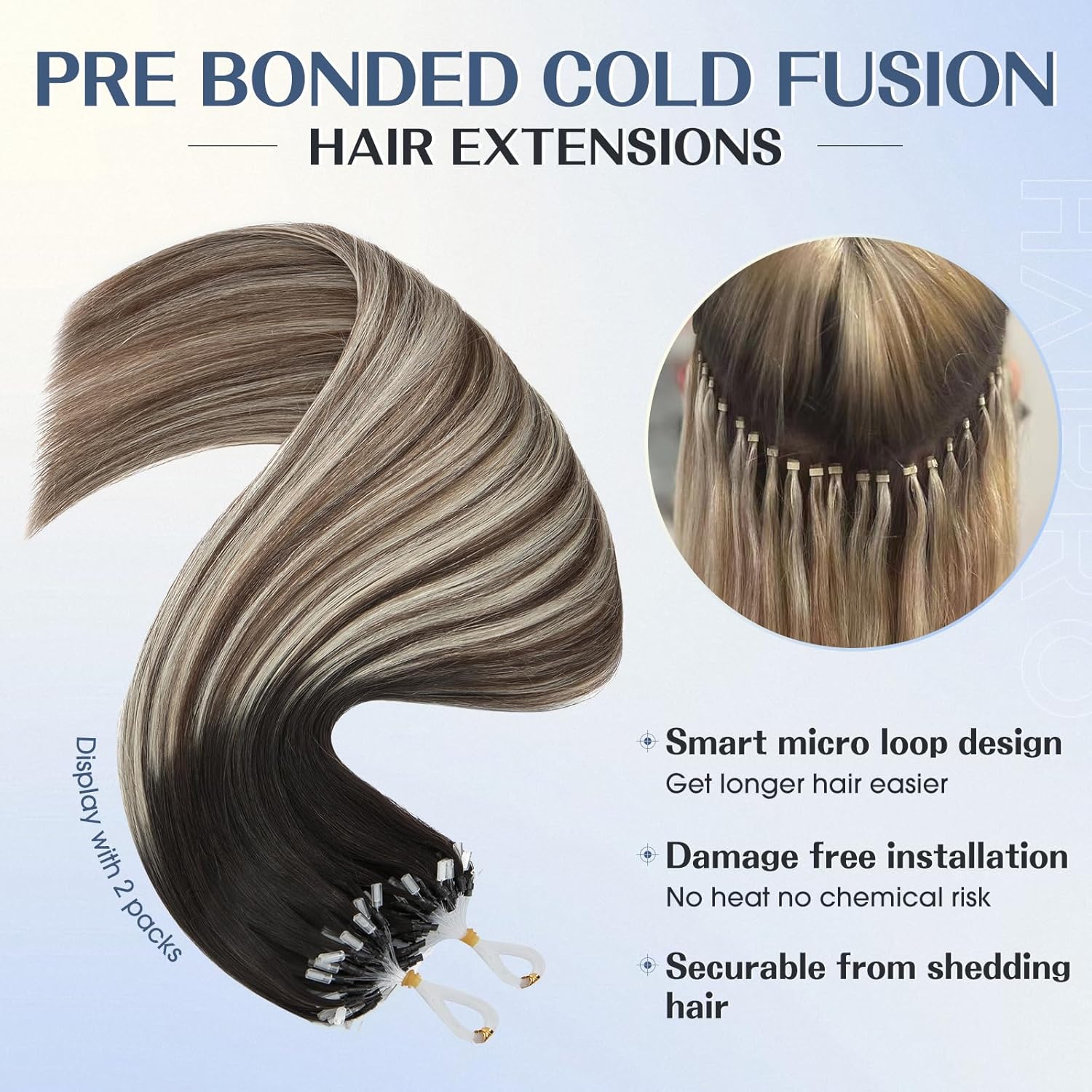 Hairro Microlink – Extensiones de cabello humano con micro bucle micro cuentas en el cabello preunido fusión fría queratina pegamento en barra I Tip