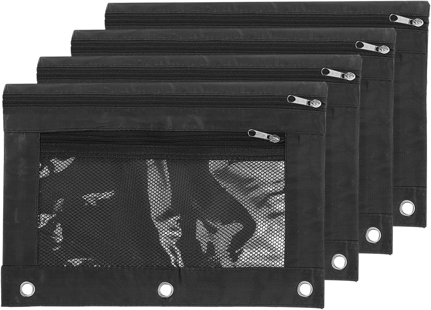 PATIKIL Estuche para lápices para carpeta de 3 anillos, paquete de 4 unidades, tela Oxford de malla con cremallera, estuche para oficina y hogar,