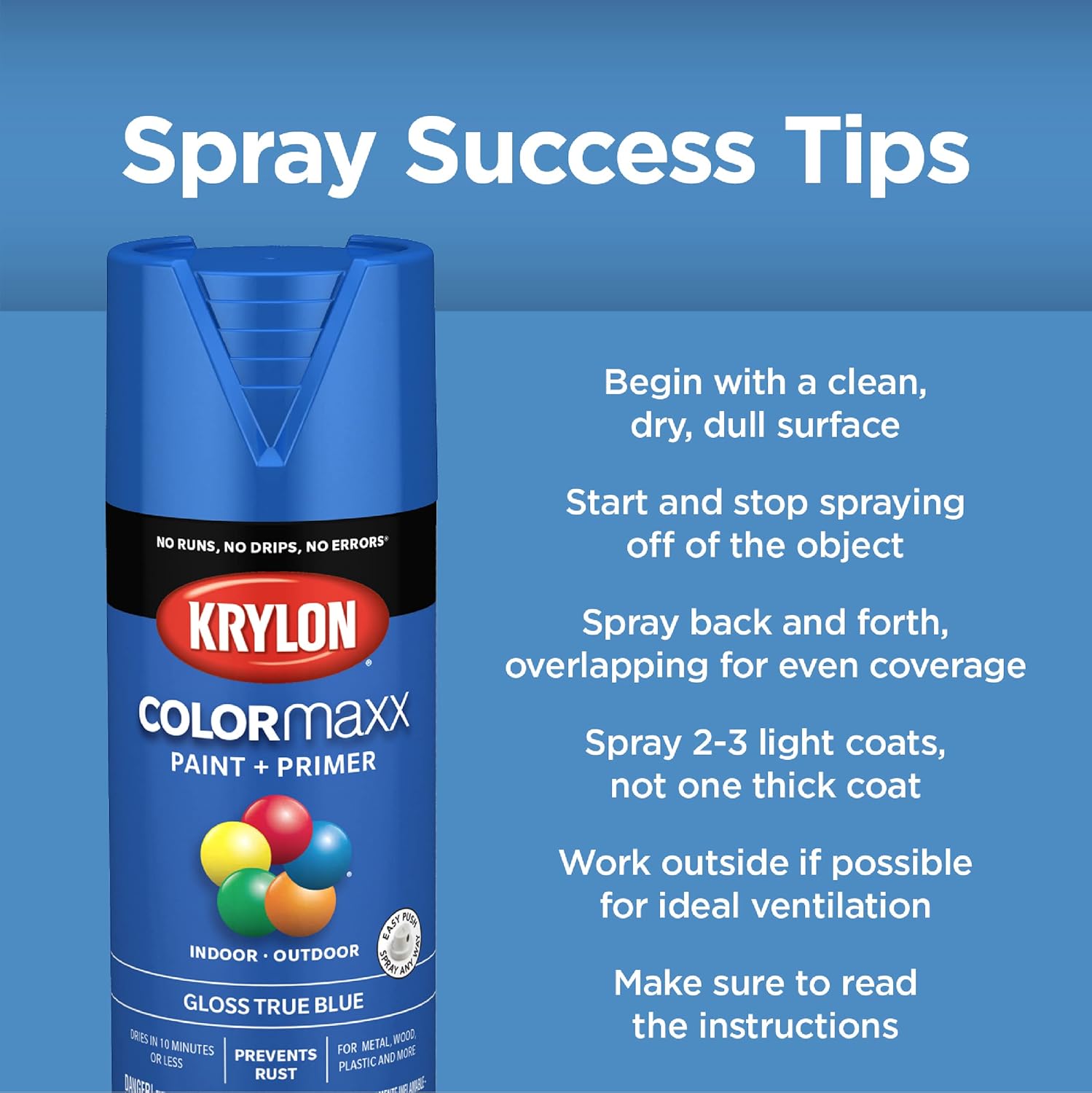 Krylon K05505007 COLORmaxx – Pintura y base en aerosol para uso en interiores y exteriores, color negro brillante, 12 onzas (paquete de 2)