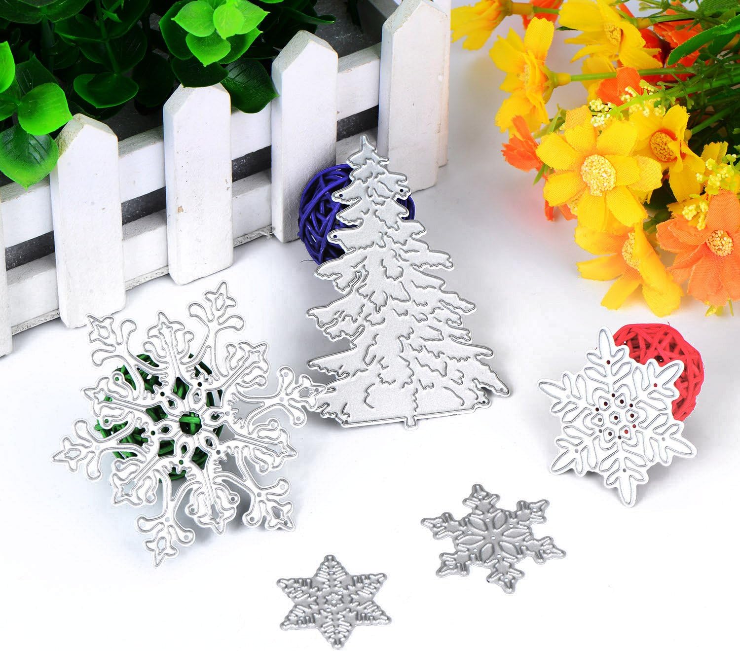 BBTO 7 troqueles de corte de copos de nieve de Navidad para hacer tarjetas, troqueles de copo de nieve de Navidad de metal, plantilla de árbol para