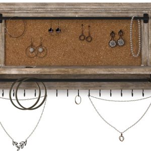 Barnyard Designs Organizador de joyas colgante para montar en la pared, aretes, collar y pulsera con estante para anillos, estante de almacenamiento Barnyard Designs Organizador de joyas colgante para montar en la pared, aretes, collar y pulsera con estante para anillos, estante de almacenamiento