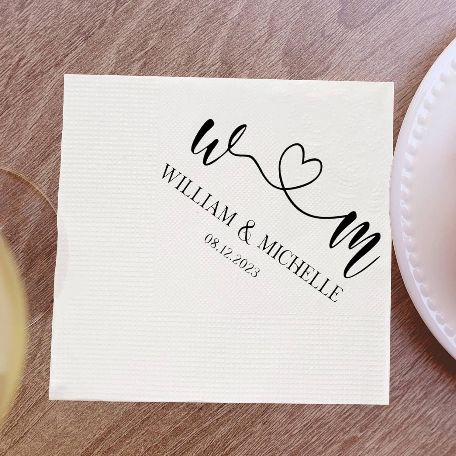 GodLover Servilletas de cena personalizadas para boda, servilletas personalizadas con nombre de pareja con corazón 2023, Servilletas personalizadas