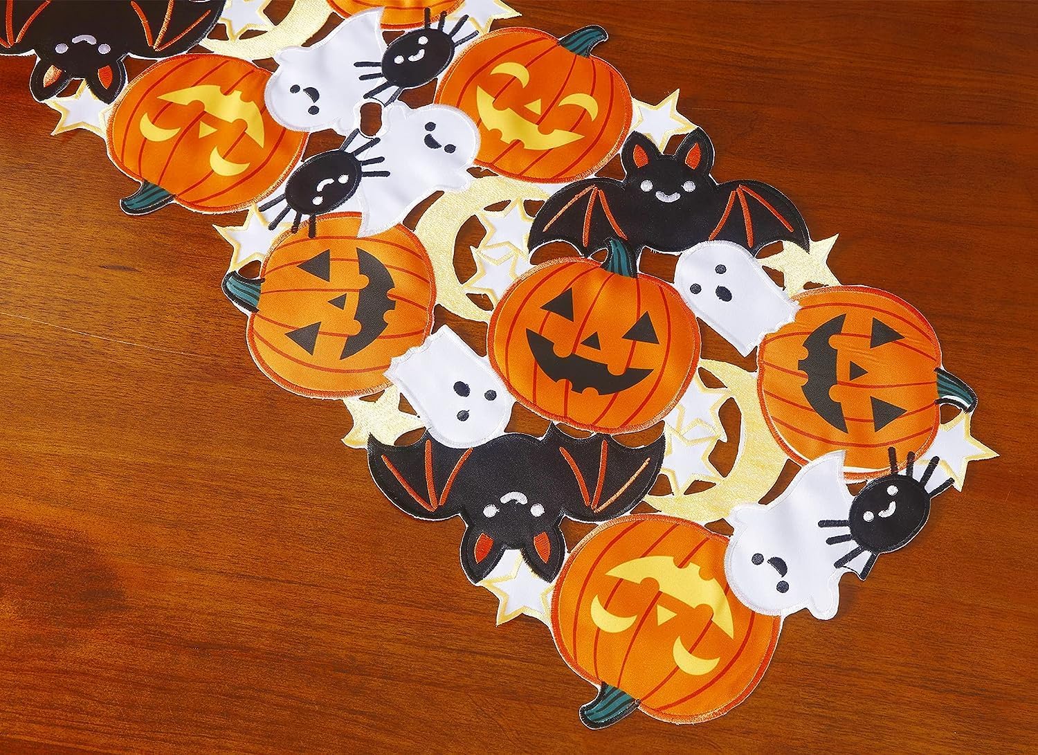 Camino de mesa de otoño de Halloween de 13 x 36 pulgadas, apliques bordados, calabazas de arce y murciélagos, bufanda de tocador para el hogar,