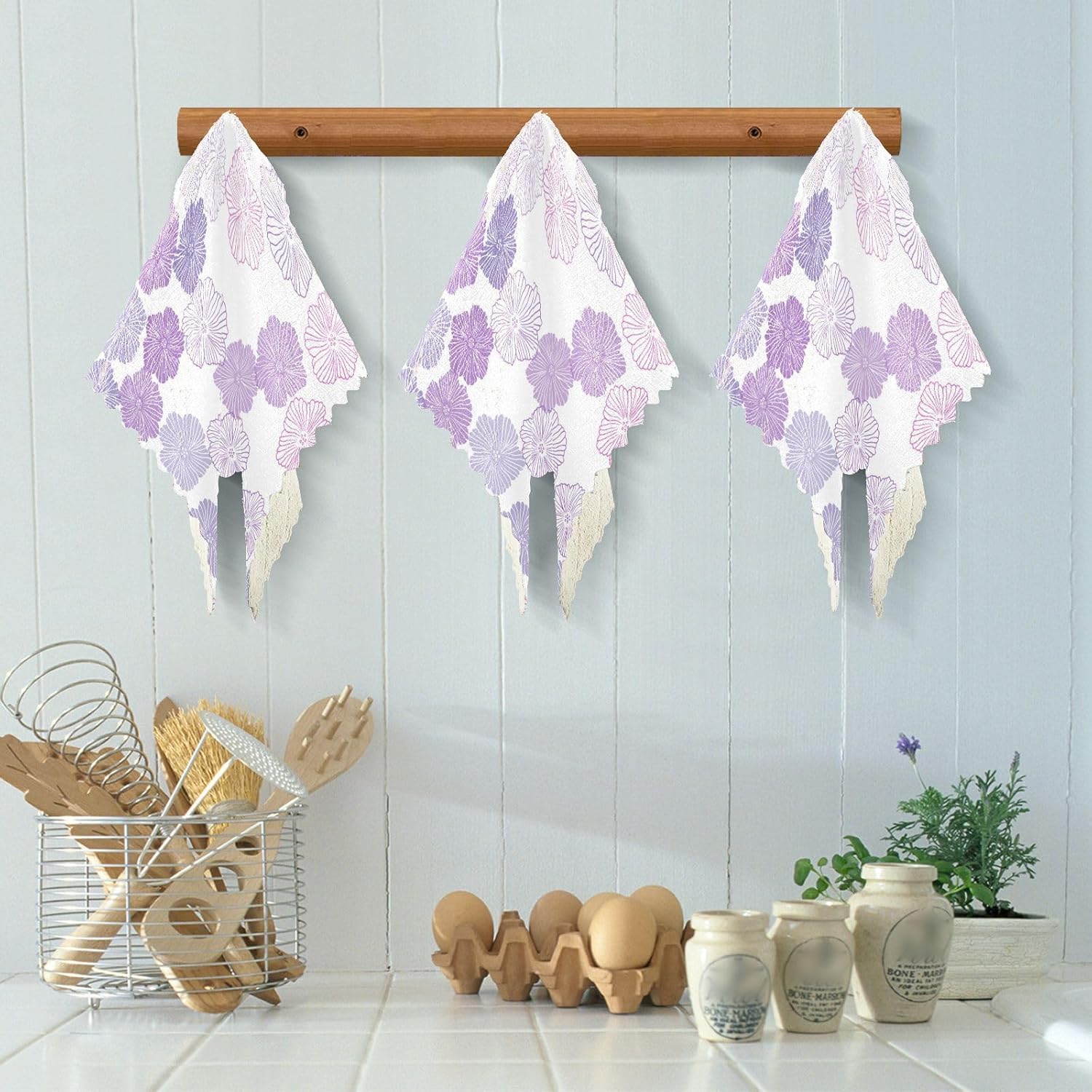 Purple Pink Flowers Doodle Cotton Decorative Dish Clothes for Washing Dishes Fast Drying 6 Pack Microfiber Drying Towel Kitchen for