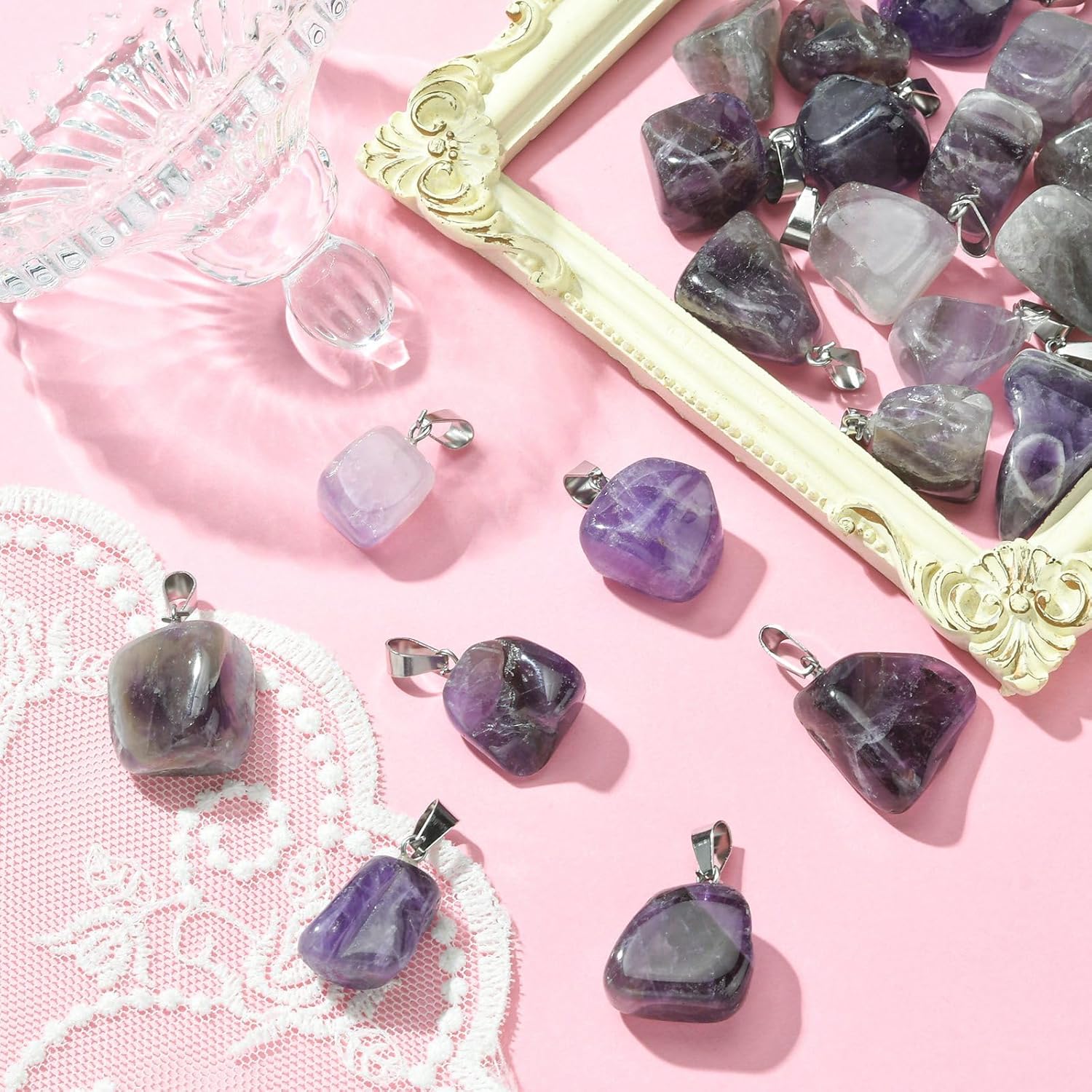 DanLingJewelry Colgantes de chakra reiki de punto curativo natural para collares, aretes, pulseras, joyería, Acero inoxidable