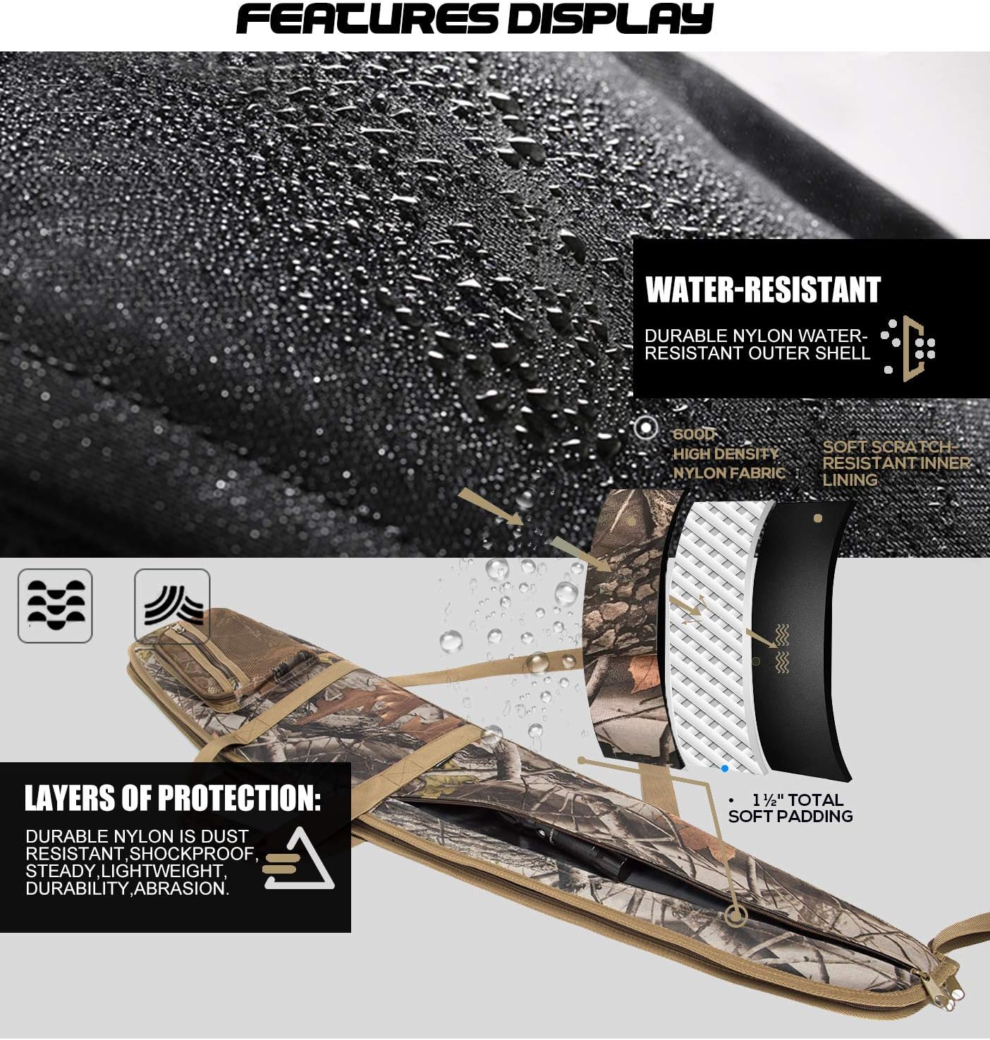 Funda suave para rifle  Bolsa de transporte resistente al agua para rifles de alcance con 3 bolsillos para accesorios, correa de hombro ajustable,