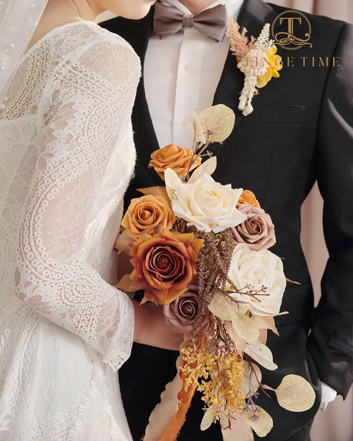 TINGE TIME Ramo de novia artificial de 11 pulgadas, ramos de flores para otoño, boda, novia, dama de honor, para boda, aniversario, despedida de