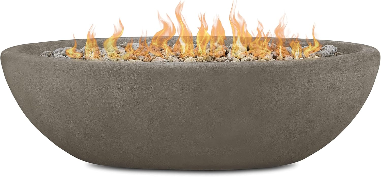 Real Flame Riverside – Cuenco ovalado de propano de 58 pulgadas, encendido con botón de encendido, incluye quemador de acero inoxidable de 28