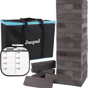 Juegoal Torre gigante de 54 piezas gris para adultos y niños, juego de apilamiento de bloques de madera con tablero de juego y bolsa de lona, juegos Juegoal Torre gigante de 54 piezas gris para adultos y niños, juego de apilamiento de bloques de madera con tablero de juego y bolsa de lona, juegos