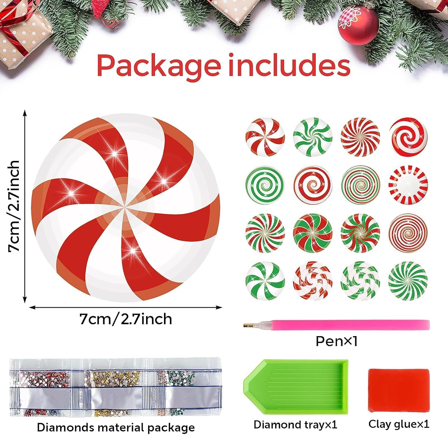 16 piezas de caramelo de Navidad de diamantes de pintura artística imán de nevera de caramelo de Navidad imán de nevera DIY pintura de diamantes kit
