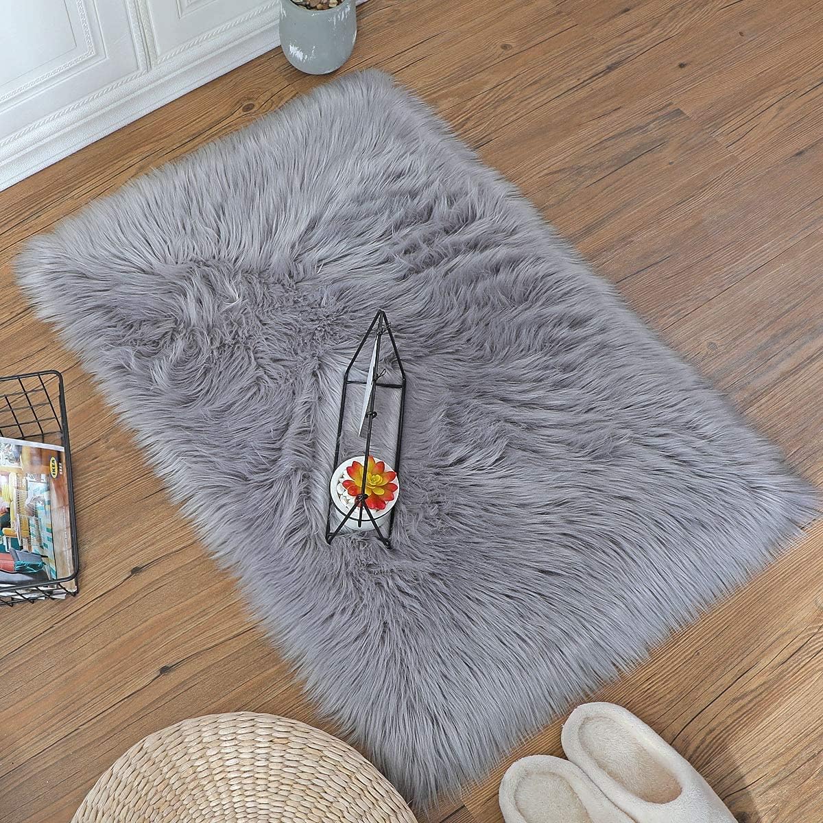 Alfombra rectangular suave de piel de oveja sintética, funda de silla, cojín de asiento de piel mullida, alfombra decorativa para dormitorio, sala
