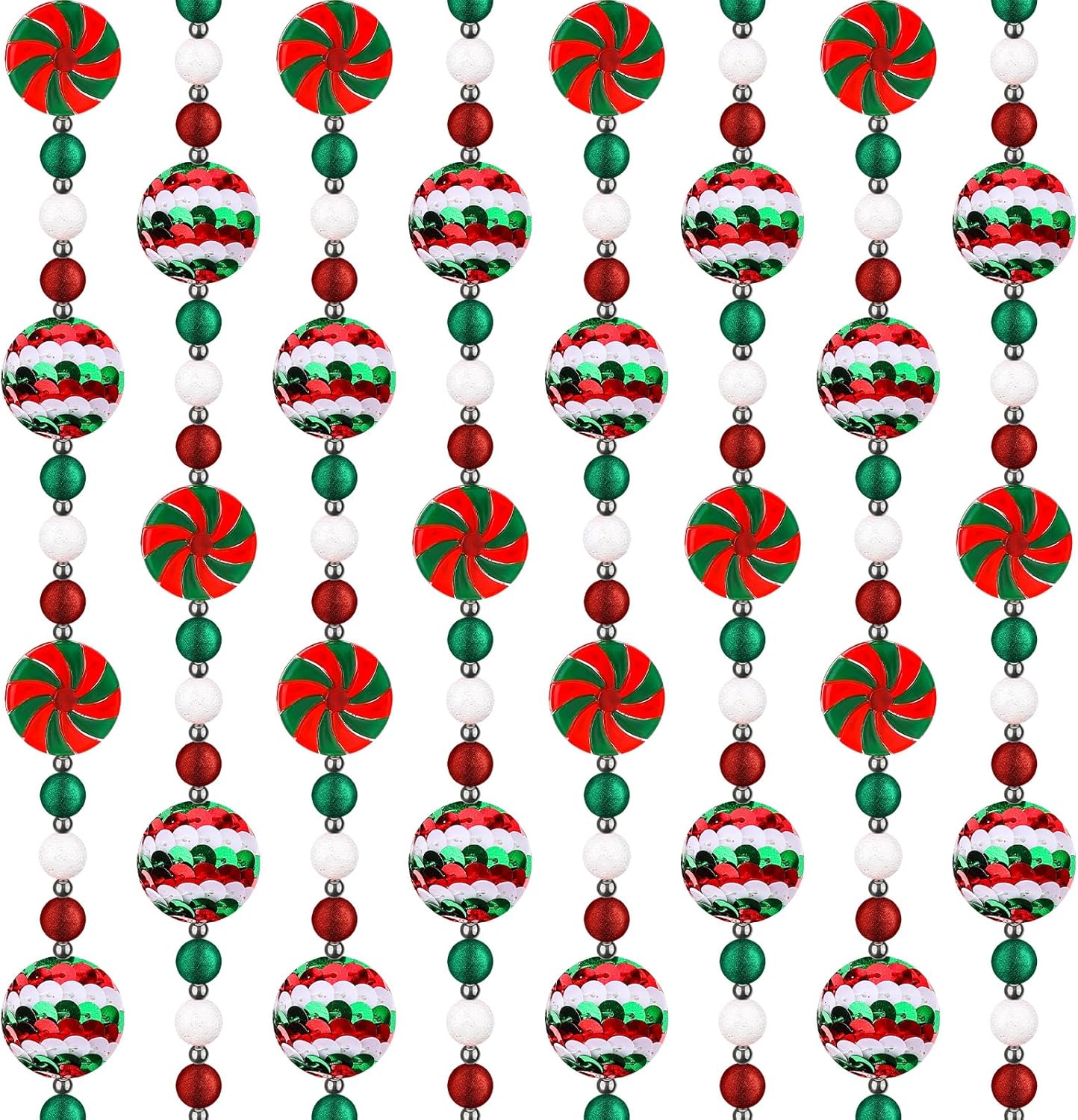 Guirnalda de bastones de caramelo de Navidad de 16 pies, adornos de menta, guirnalda de caramelos, coronas de bolas de Navidad, adornos colgantes