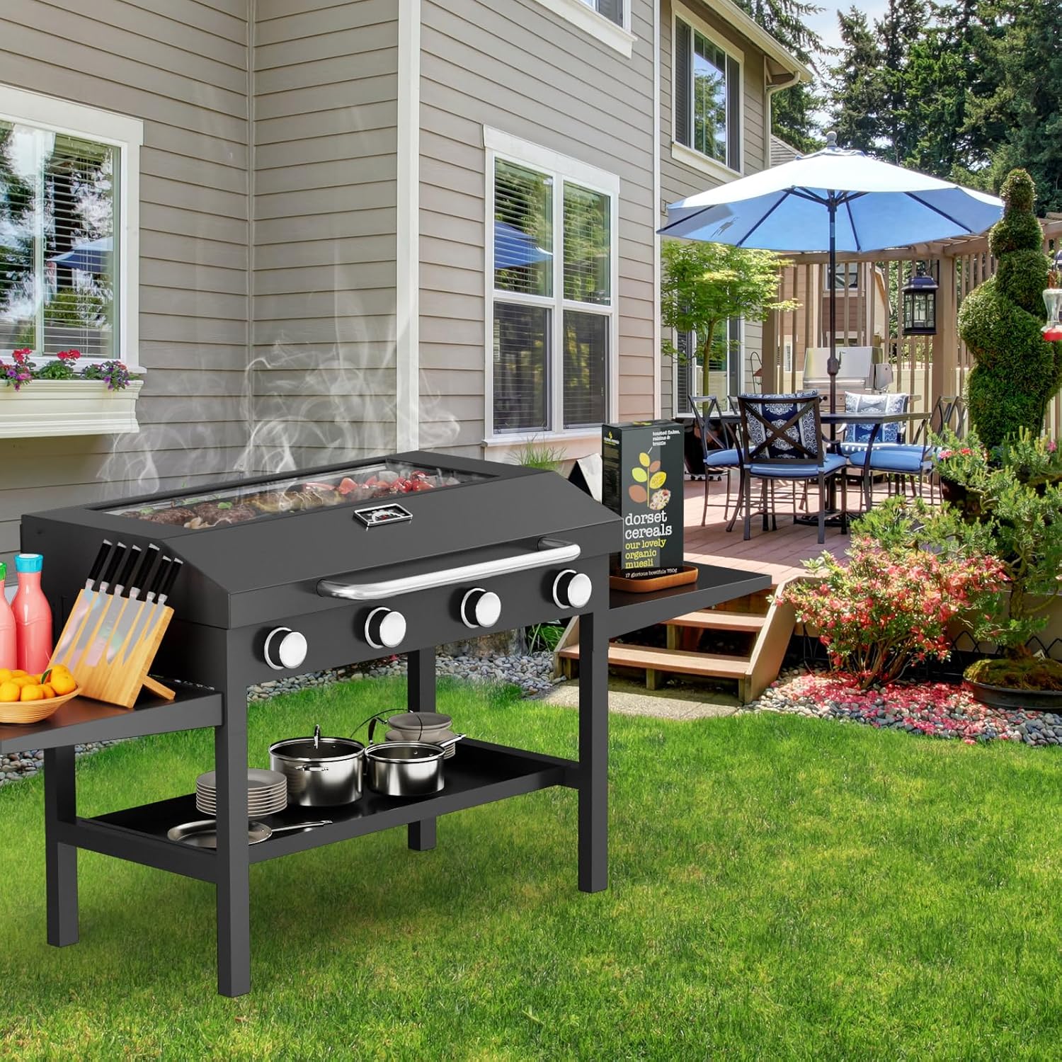 BBQ Future Tapa transparente para plancha Blackstone de 28 pulgadas, cubierta dura con ventana de vidrio para estación de parrilla Blackstone de 28